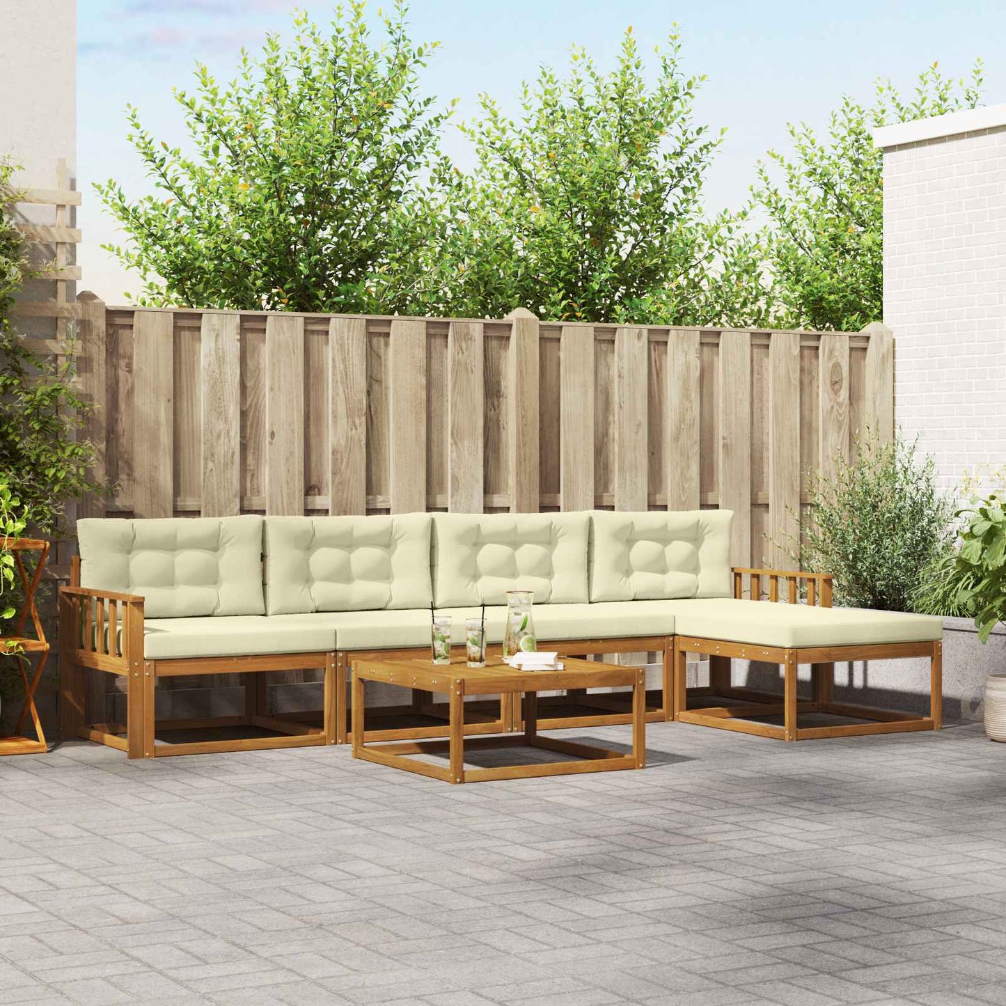 Outdoor-Sofagarnitur mit Kissen 6 pcs Natur und Creme