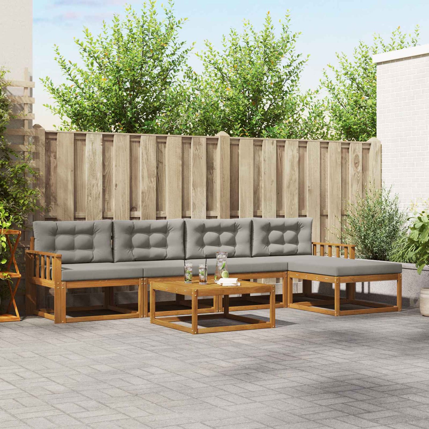 Outdoor-Sofagarnitur mit Kissen 6 pcs Natürlich und Hellgrau