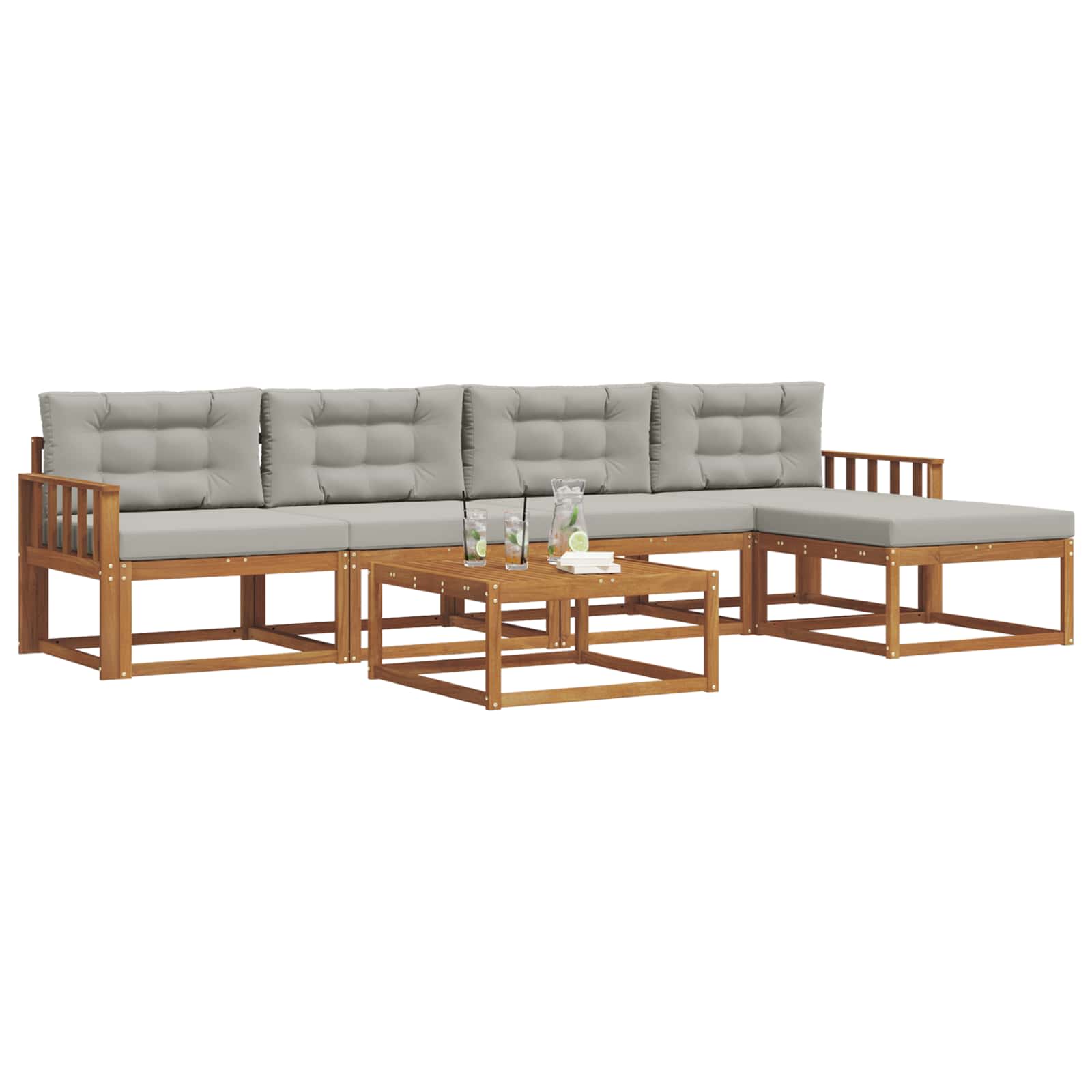 Outdoor-Sofagarnitur mit Kissen 6 pcs Natürlich und Hellgrau
