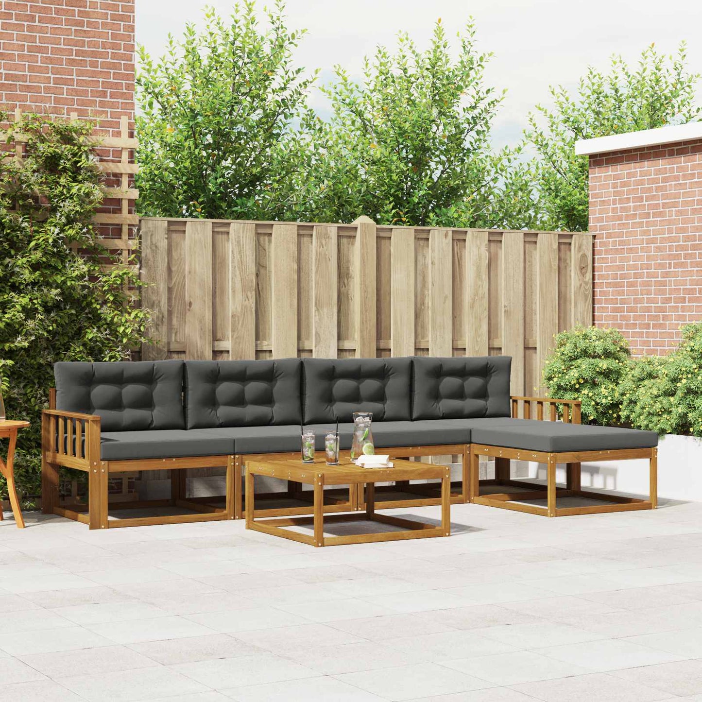 Outdoor-Sofagarnitur mit Kissen 6 pcs Natur und Anthrazit