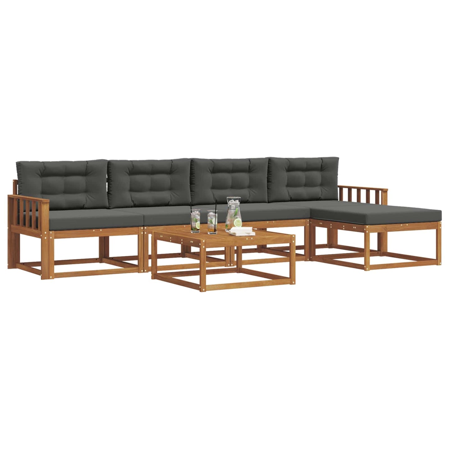 Outdoor-Sofagarnitur mit Kissen 6 pcs Natur und Anthrazit