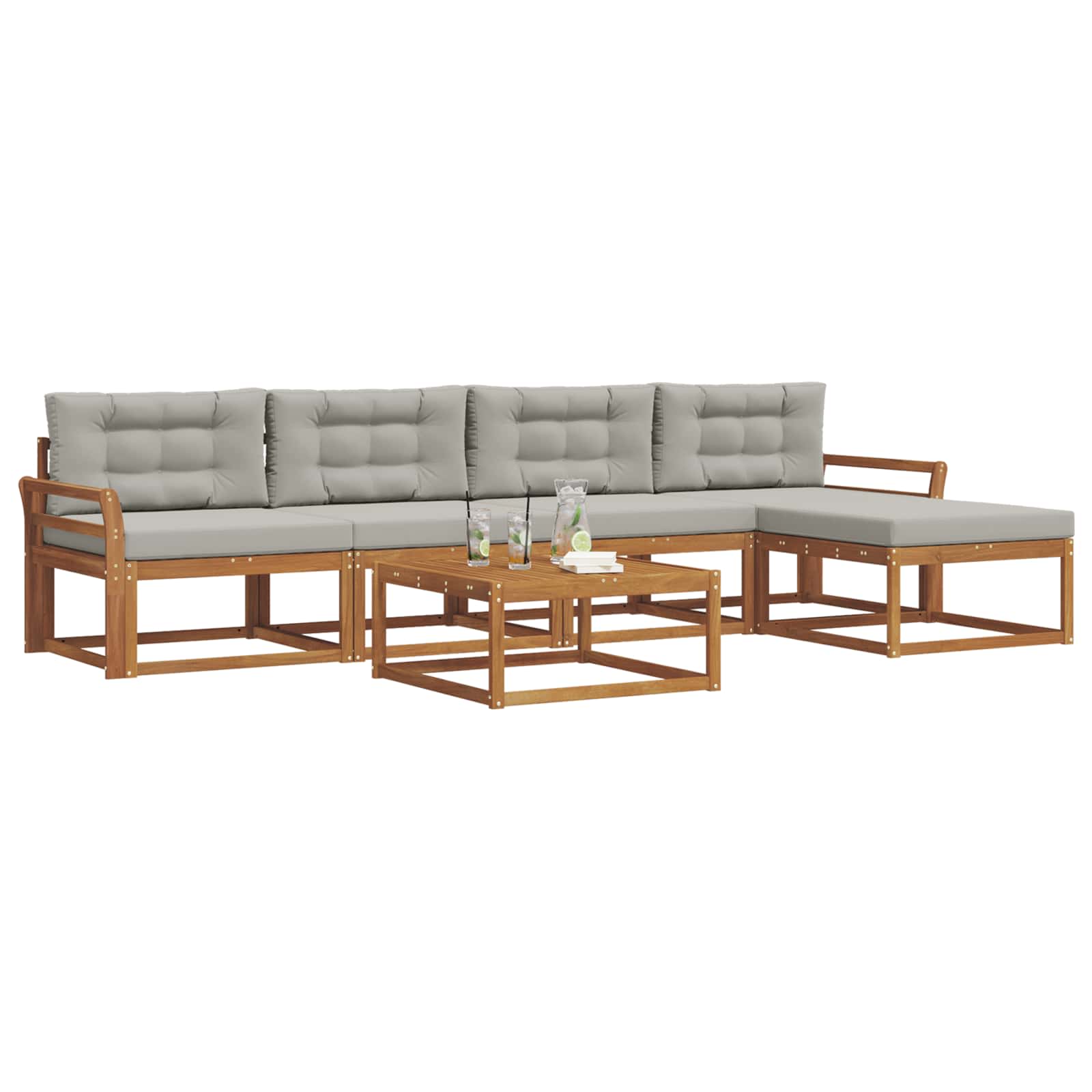 Outdoor-Sofagarnitur mit Kissen 6 pcs Natürlich und Hellgrau