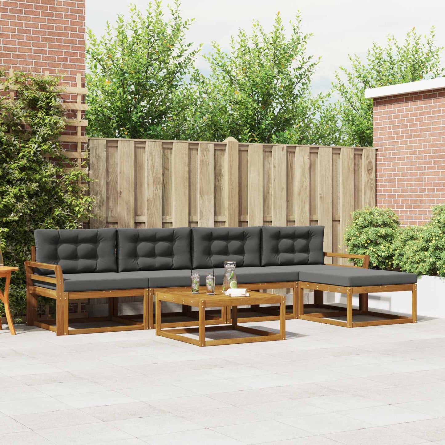 Outdoor-Sofagarnitur mit Kissen 6 pcs Natur und Anthrazit