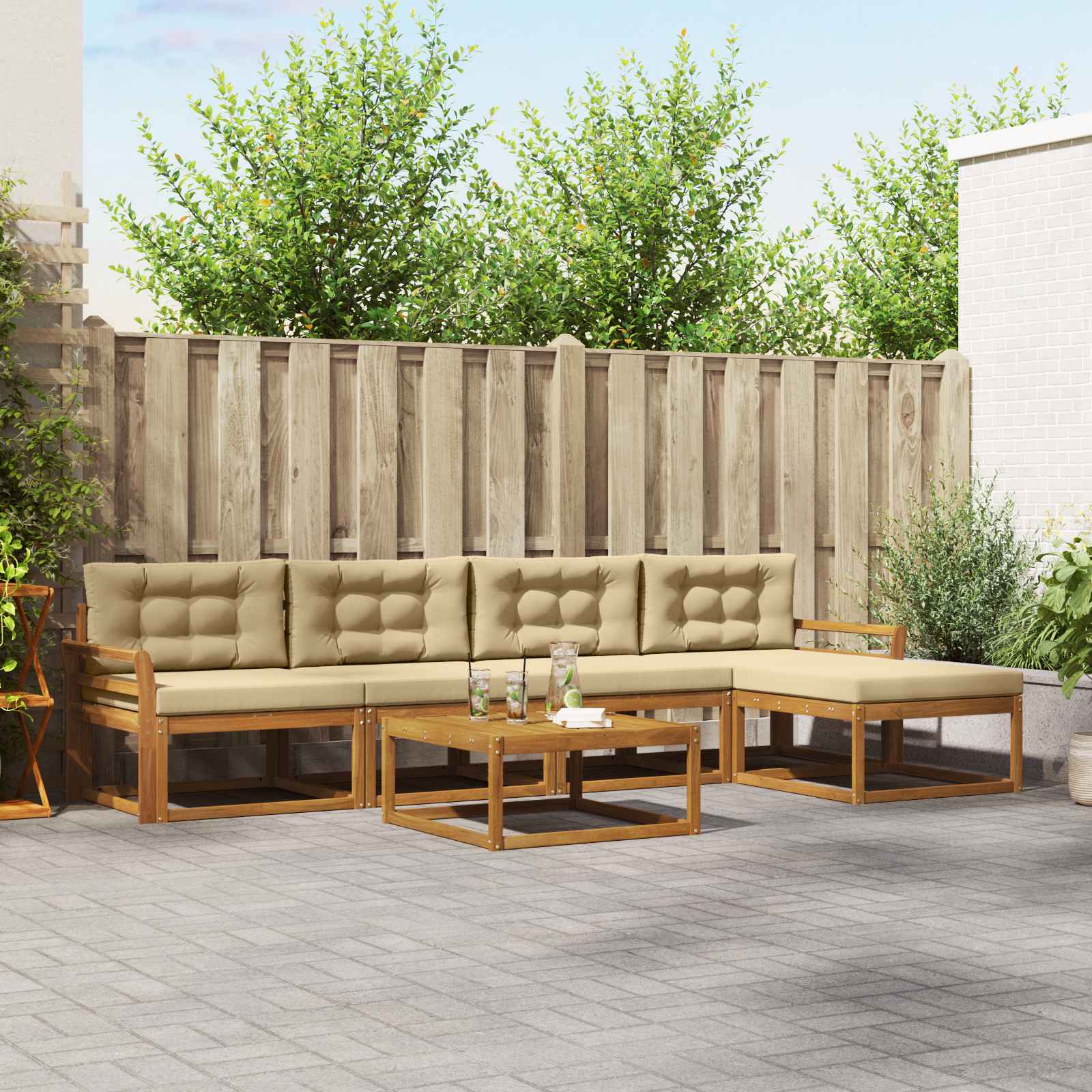 Outdoor-Sofagarnitur mit Kissen 6 pcs Natur und Beige