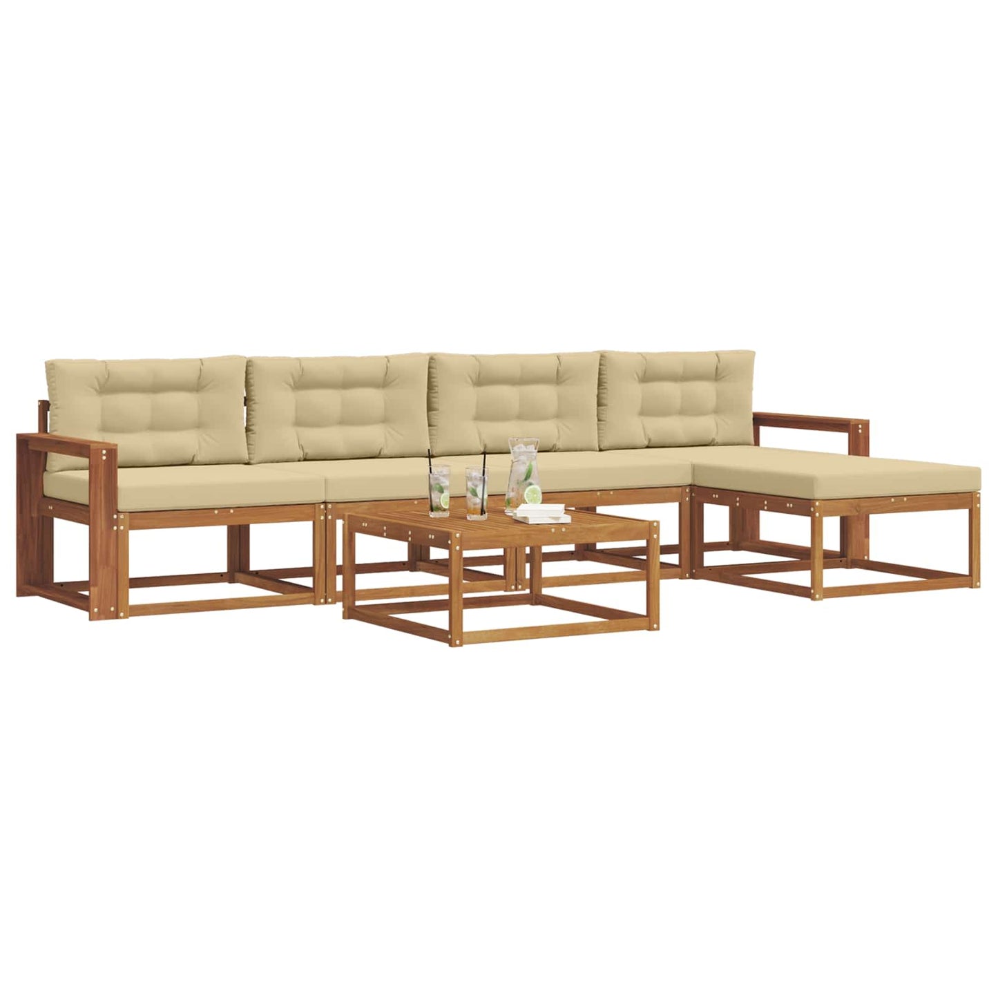Outdoor-Sofagarnitur mit Kissen 6 pcs Natur und Beige