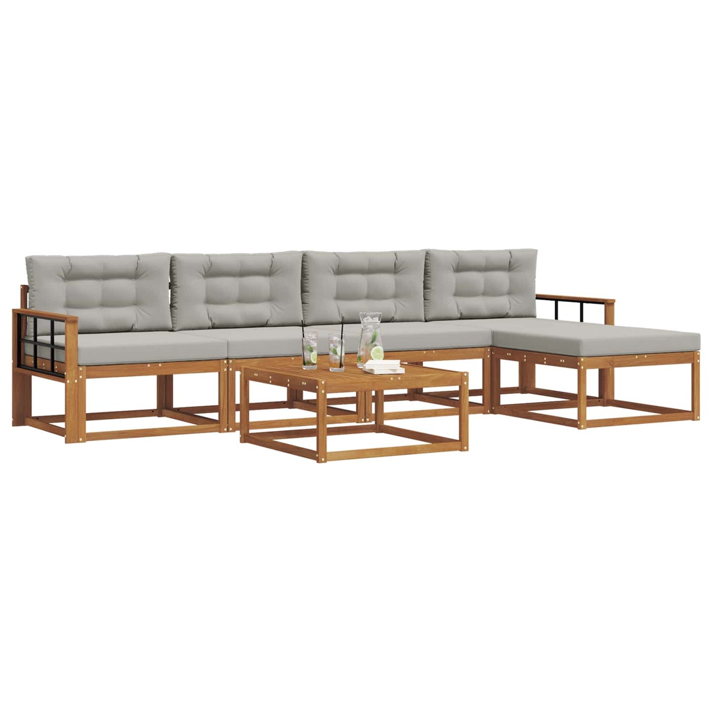 Outdoor-Sofagarnitur mit Kissen 6 pcs Natürlich und Hellgrau