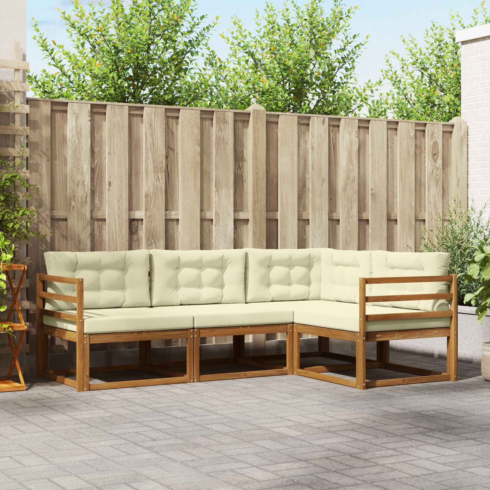 Outdoor-Sofagarnitur 4 stk. Natur und Creme