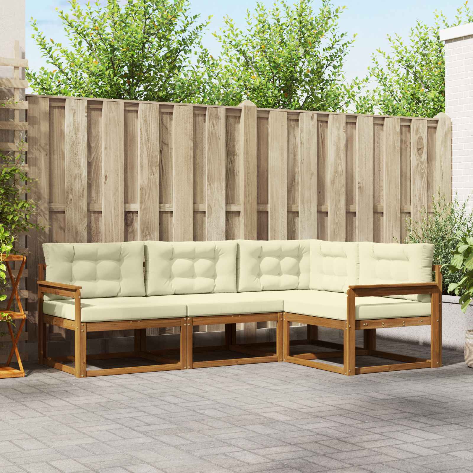 Outdoor-Sofagarnitur 4 stk. Natur und Creme