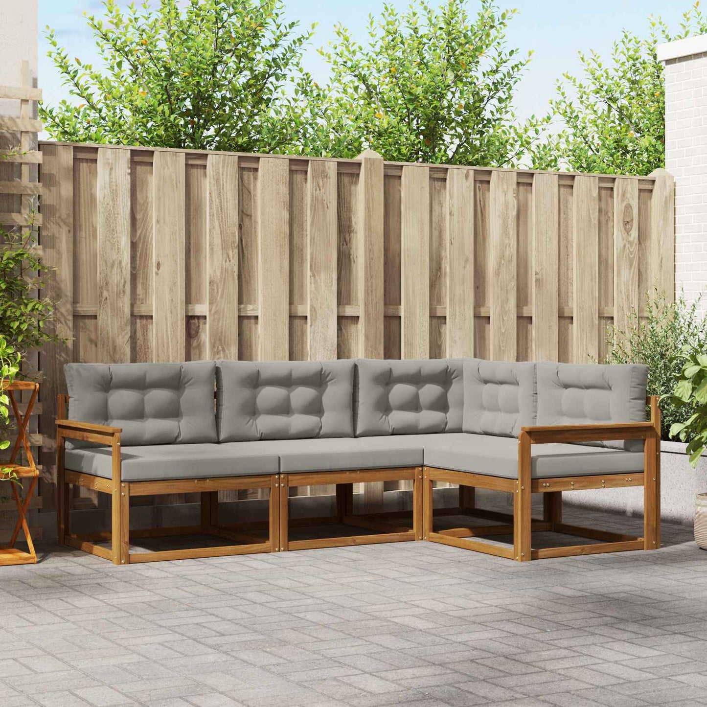 Outdoor-Sofagarnitur mit Kissen 4 pcs Natürlich und Hellgrau