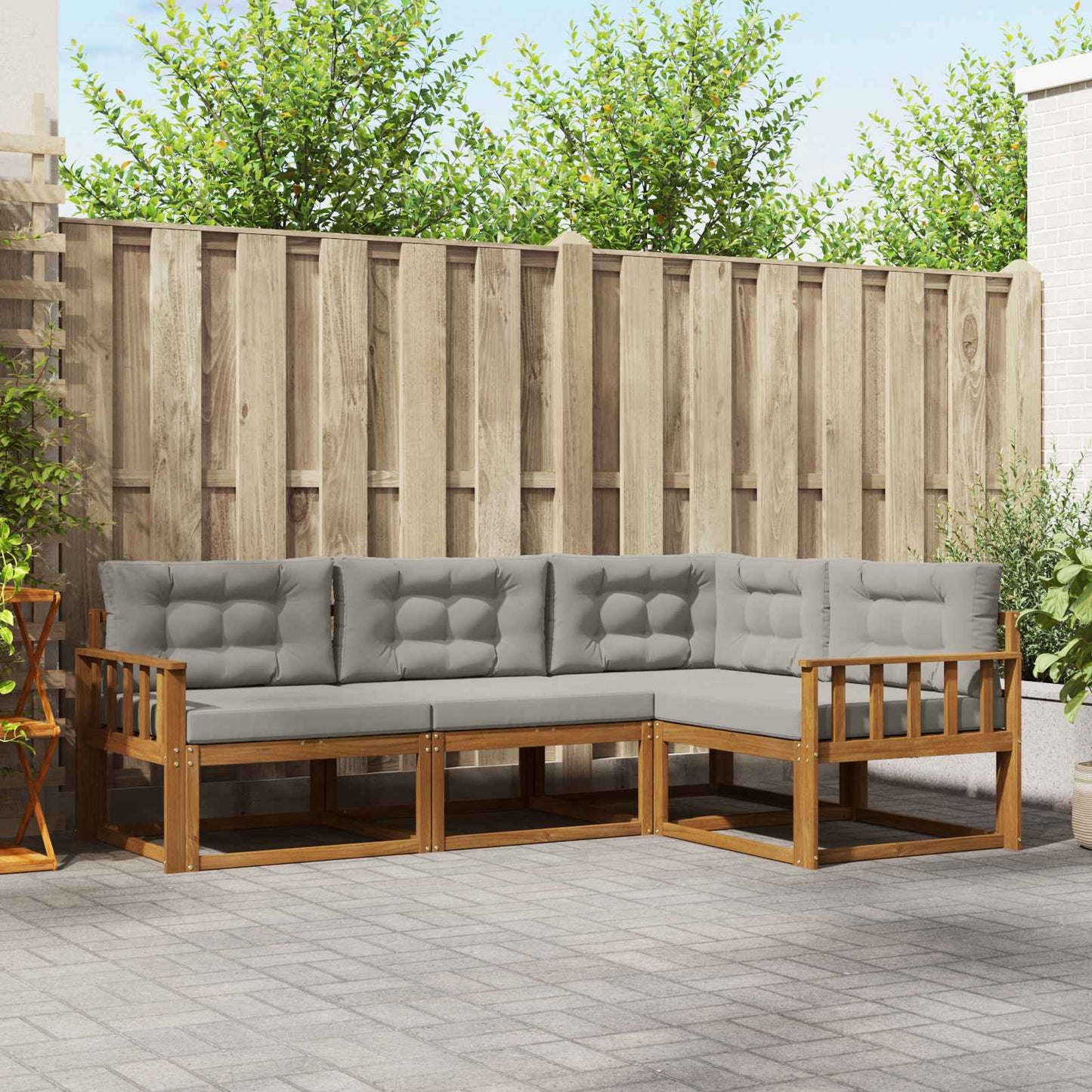 Outdoor-Sofagarnitur mit Kissen 4 pcs Natürlich und Hellgrau