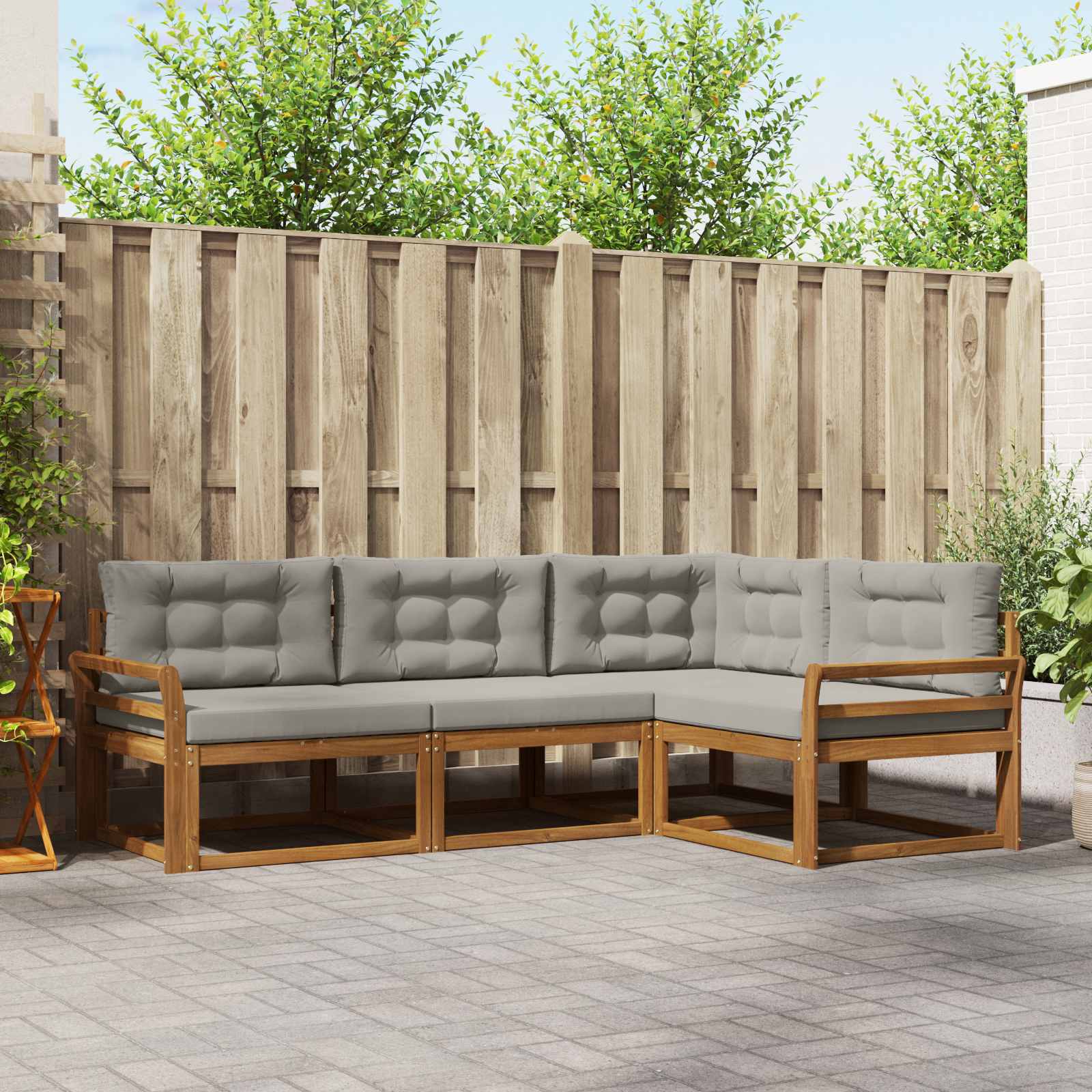 Outdoor-Sofagarnitur mit Kissen 4 pcs Natürlich und Hellgrau