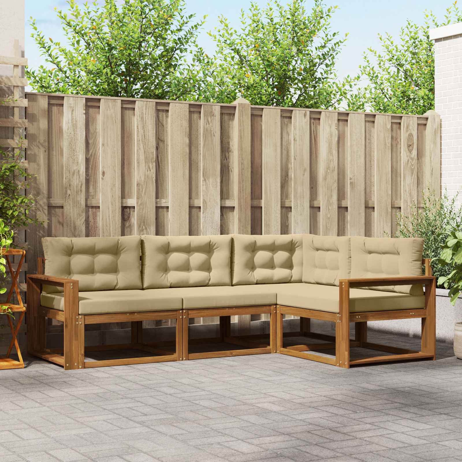 Outdoor-Sofagarnitur 4 stk. Natur und Beige