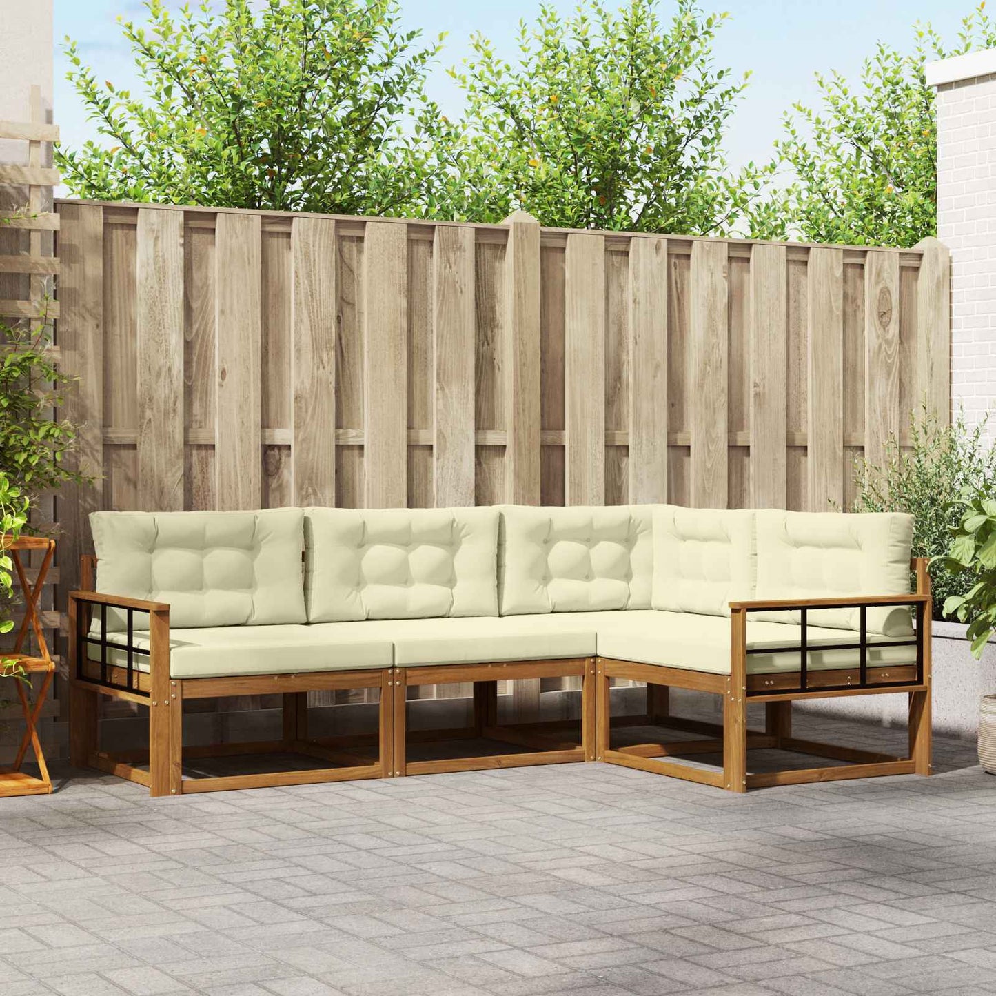 Outdoor-Sofagarnitur mit Kissen 4 pcs Natur und Creme