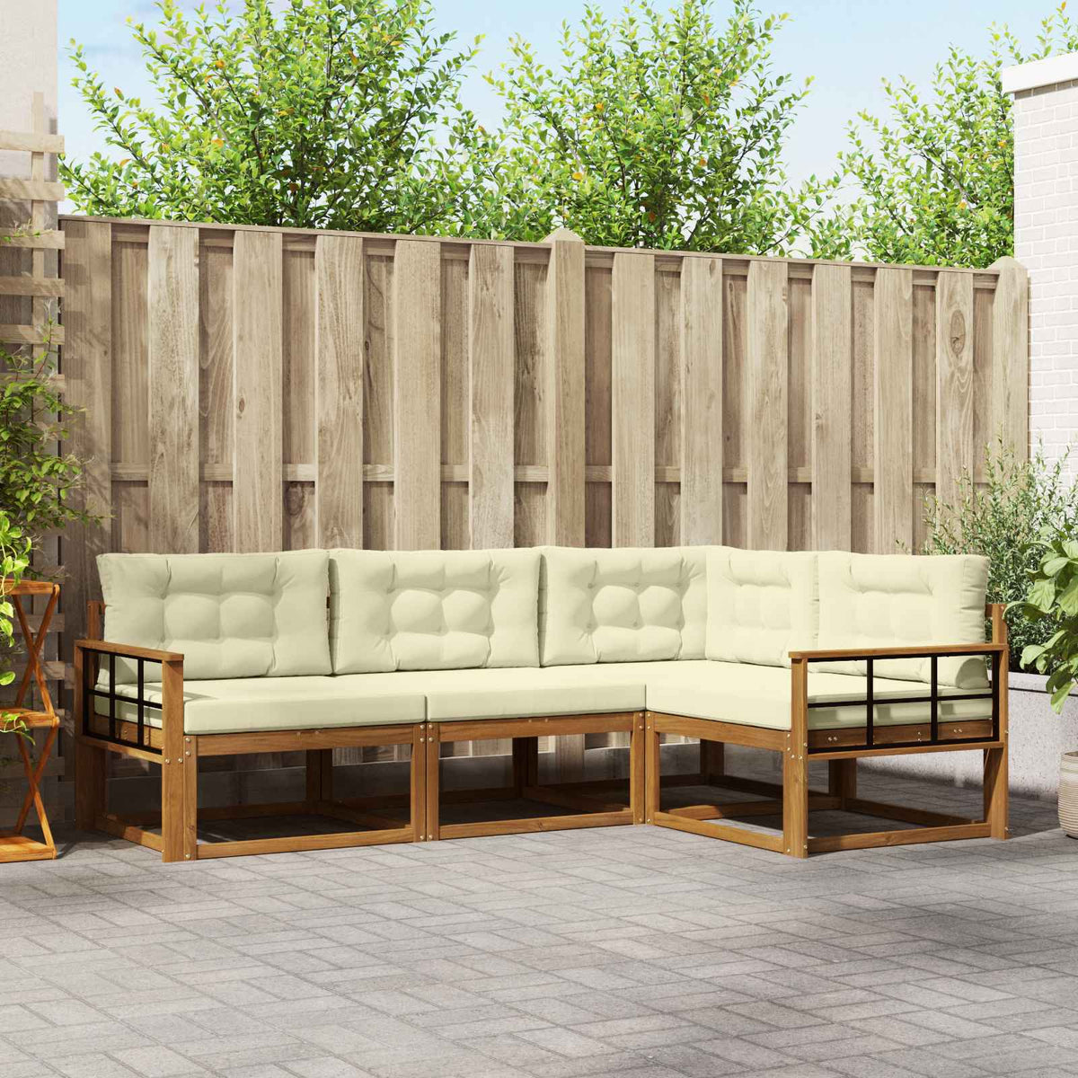 Outdoor-Sofagarnitur 4 stk. Natur und Creme