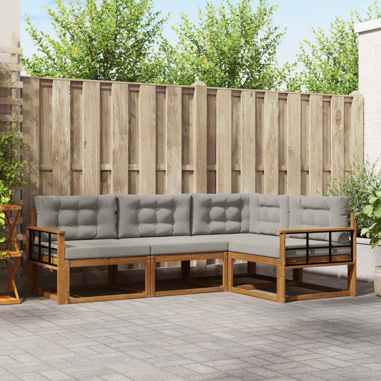 Outdoor-Sofagarnitur mit Kissen 4 pcs Natürlich und Hellgrau