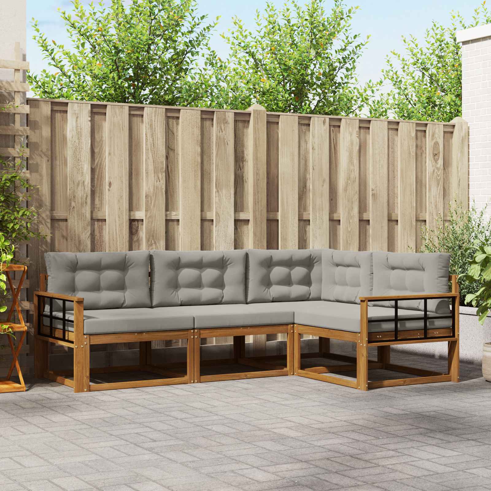 Outdoor-Sofagarnitur mit Kissen 4 pcs Natürlich und Hellgrau