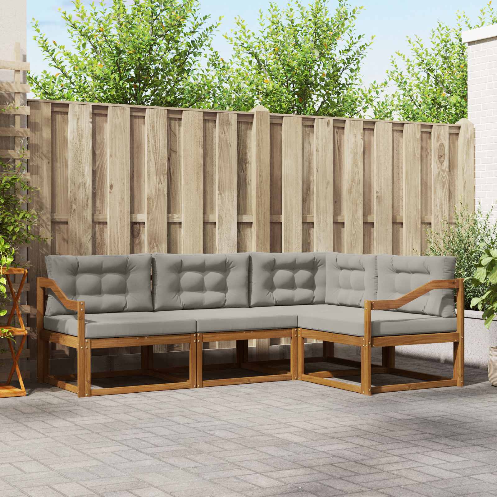 Outdoor-Sofagarnitur mit Kissen 4 pcs Natürlich und Hellgrau