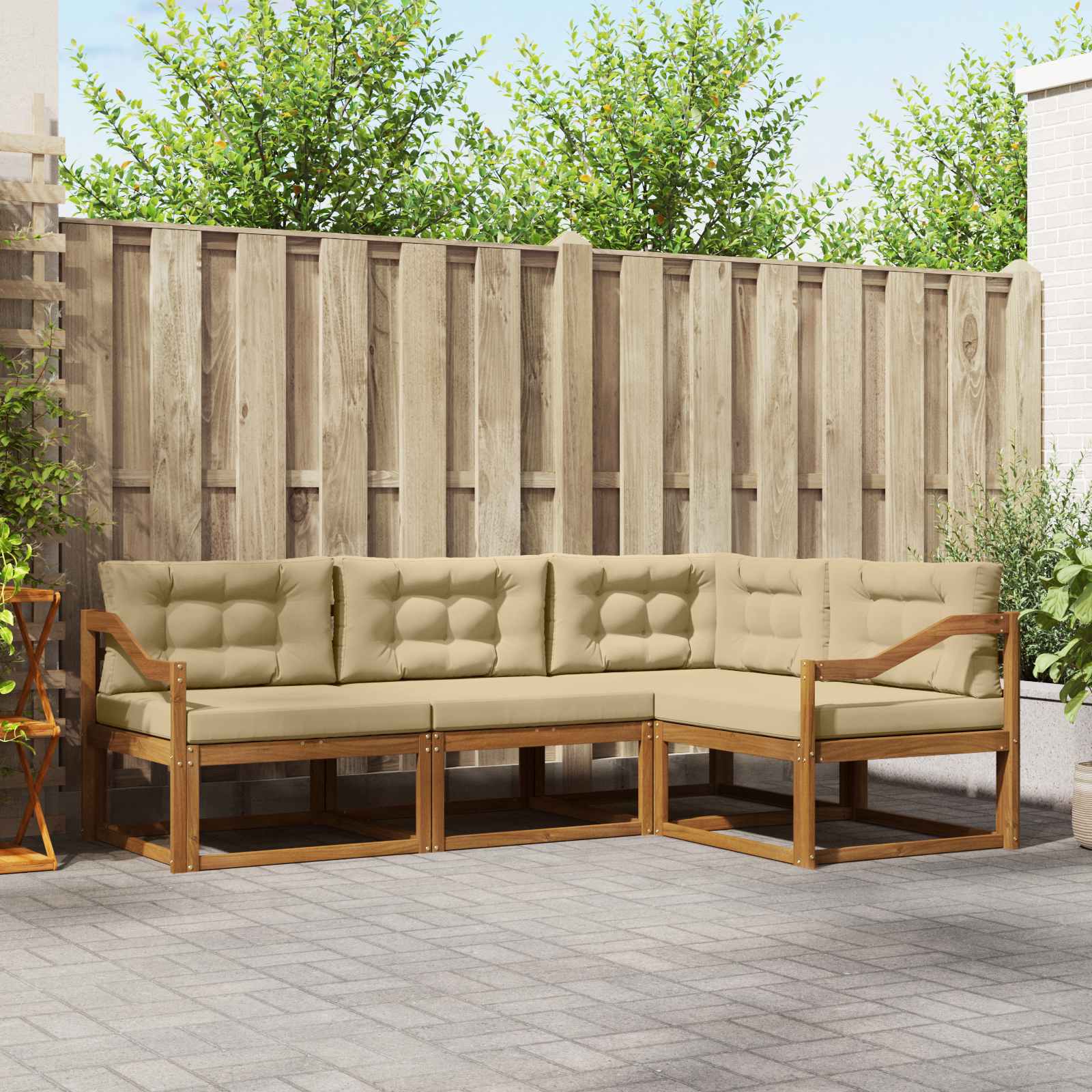 Outdoor-Sofagarnitur 4 stk. Natur und Beige