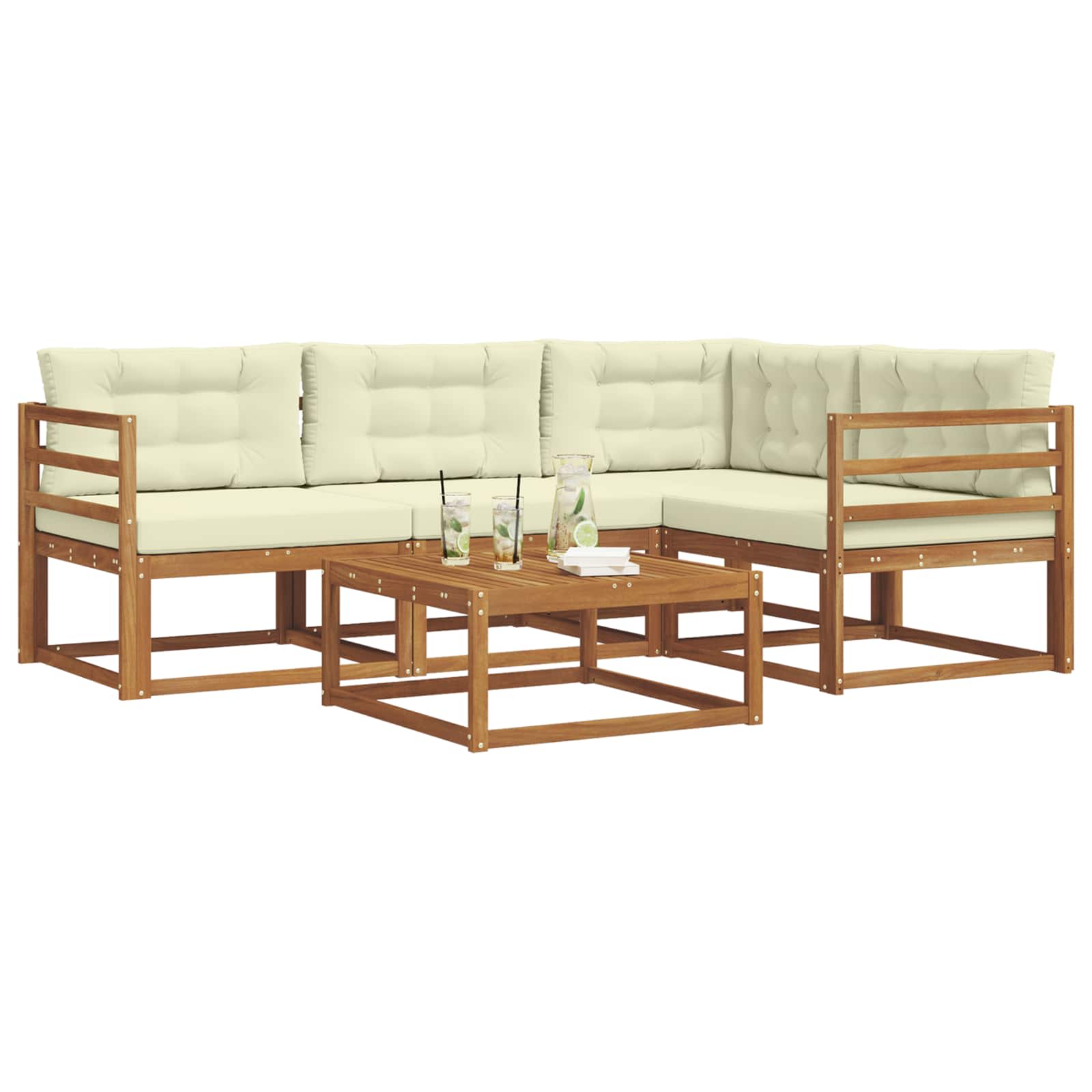 Outdoor-Sofagarnitur mit Kissen 5 pcs Natur und Creme