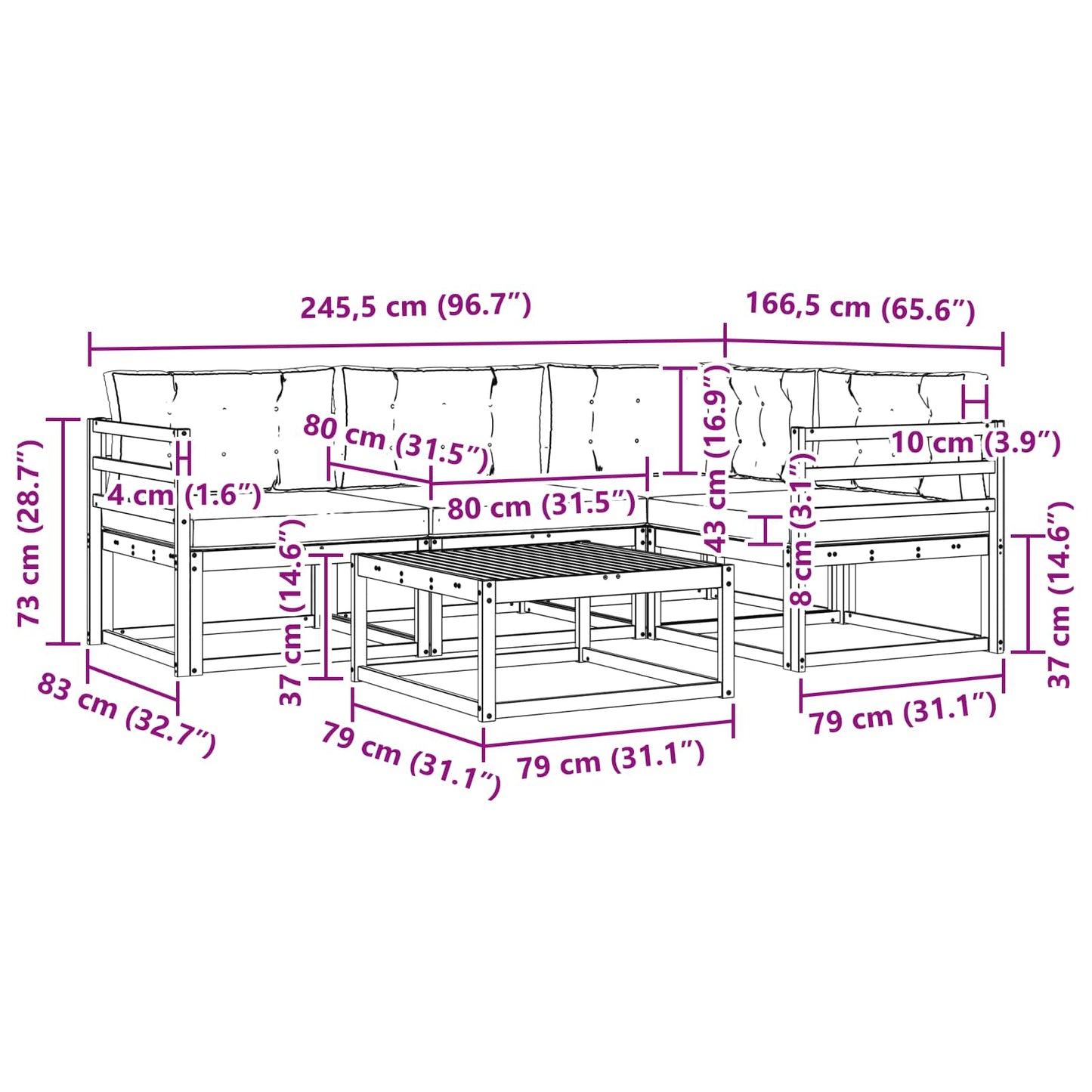 Outdoor-Sofagarnitur mit Kissen 5 pcs Natur und Creme