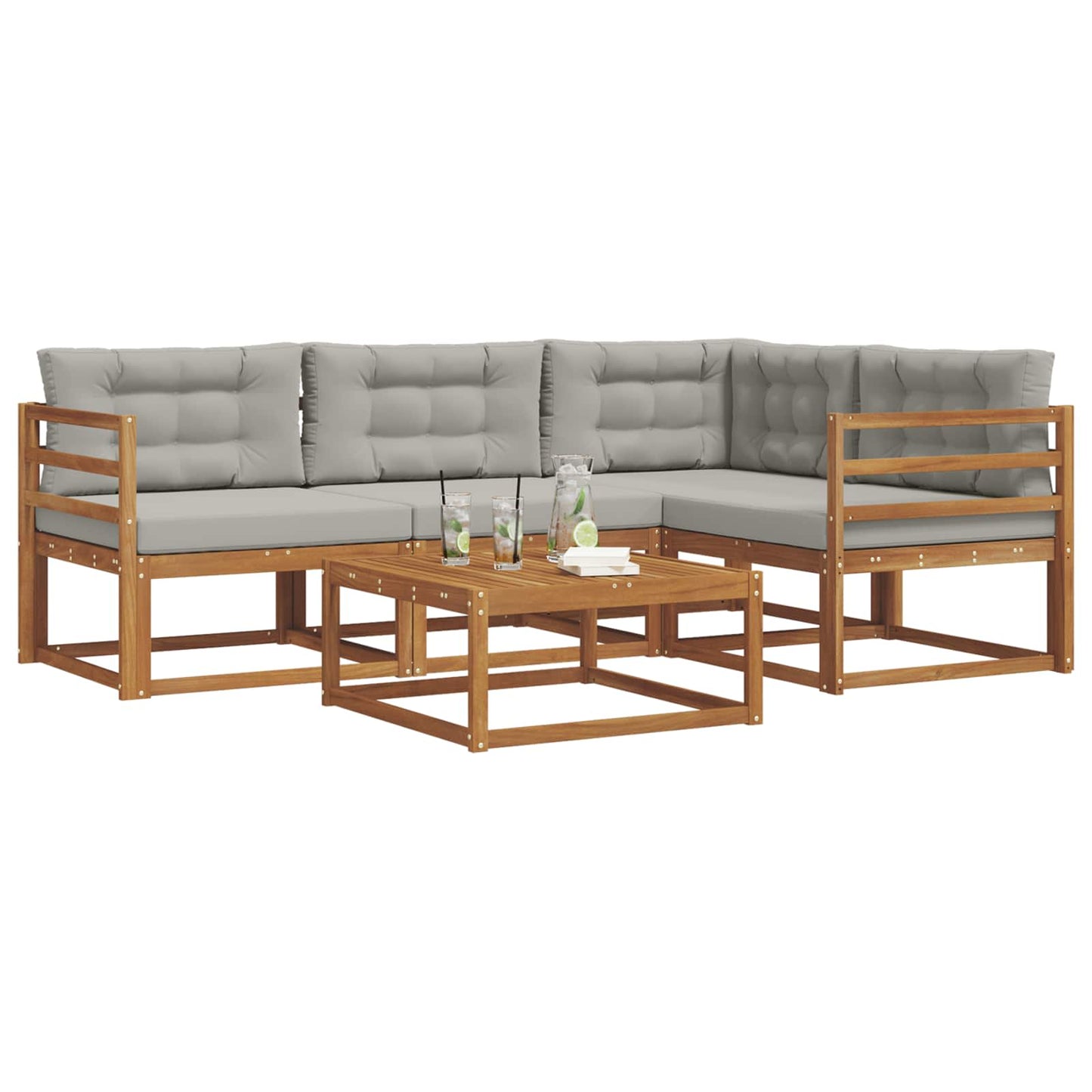 Outdoor-Sofagarnitur mit Kissen 5 pcs Natürlich und Hellgrau