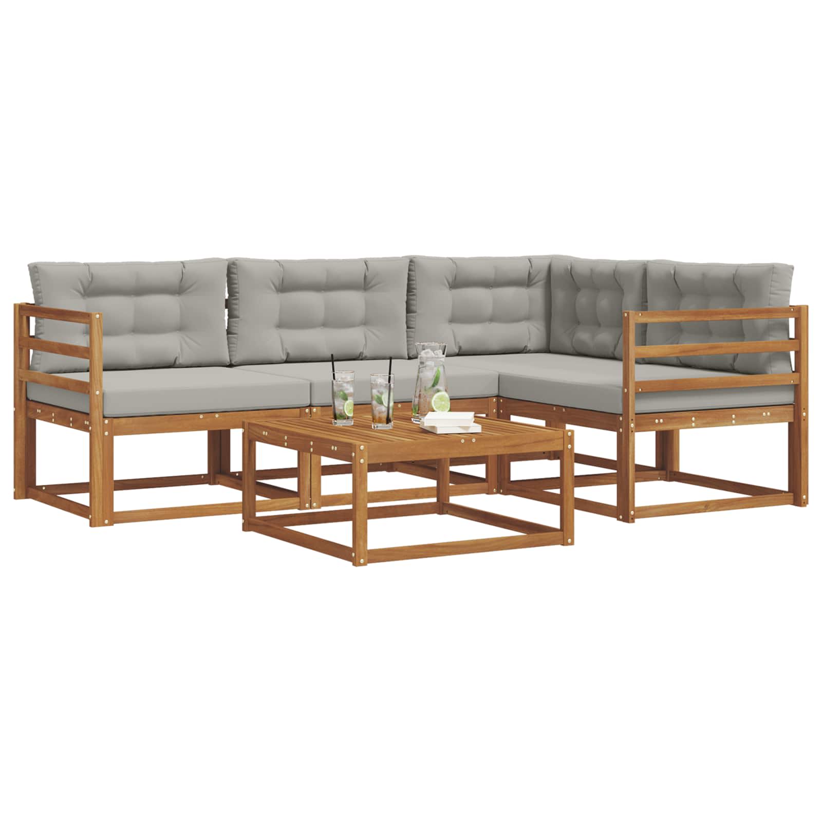 Outdoor-Sofagarnitur mit Kissen 5 pcs Natürlich und Hellgrau