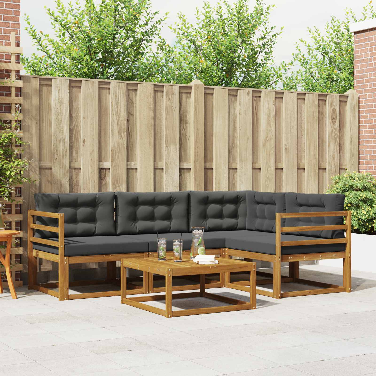 Outdoor-Sofagarnitur mit Kissen 5 pcs Natur und Anthrazit