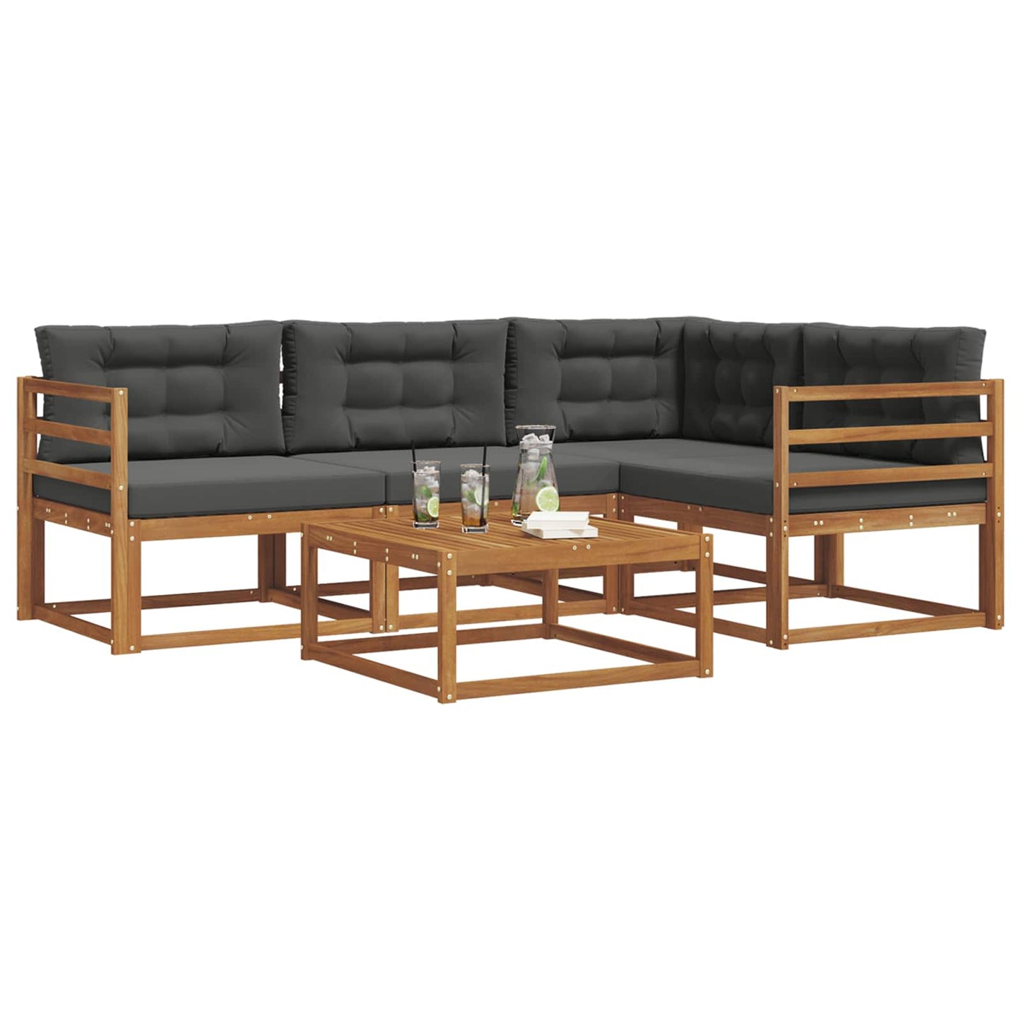 Outdoor-Sofagarnitur mit Kissen 5 pcs Natur und Anthrazit