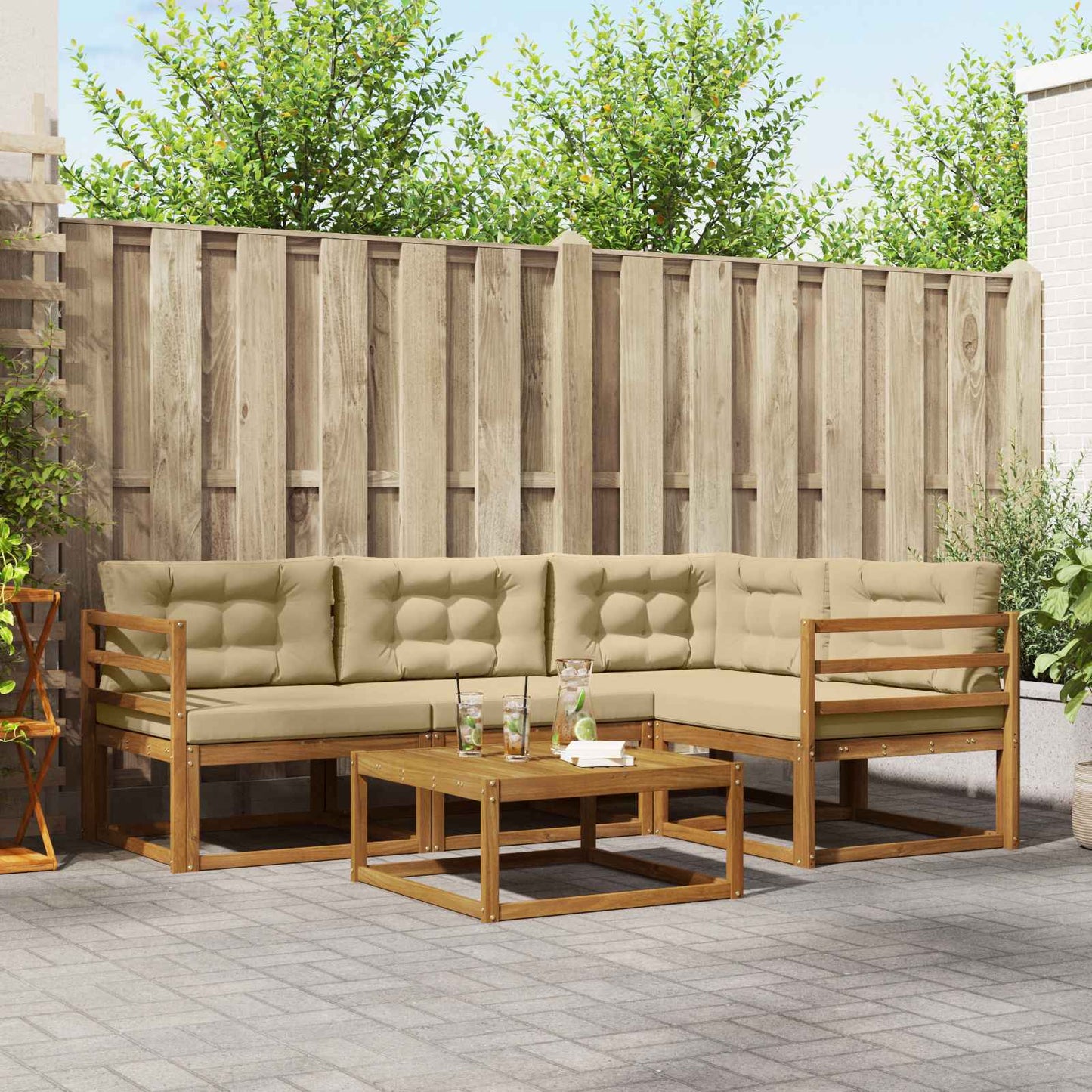 Outdoor-Sofagarnitur mit Kissen 5 pcs Natur und Beige