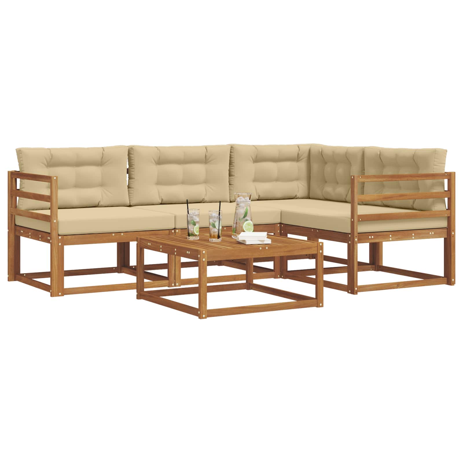 Outdoor-Sofagarnitur mit Kissen 5 pcs Natur und Beige