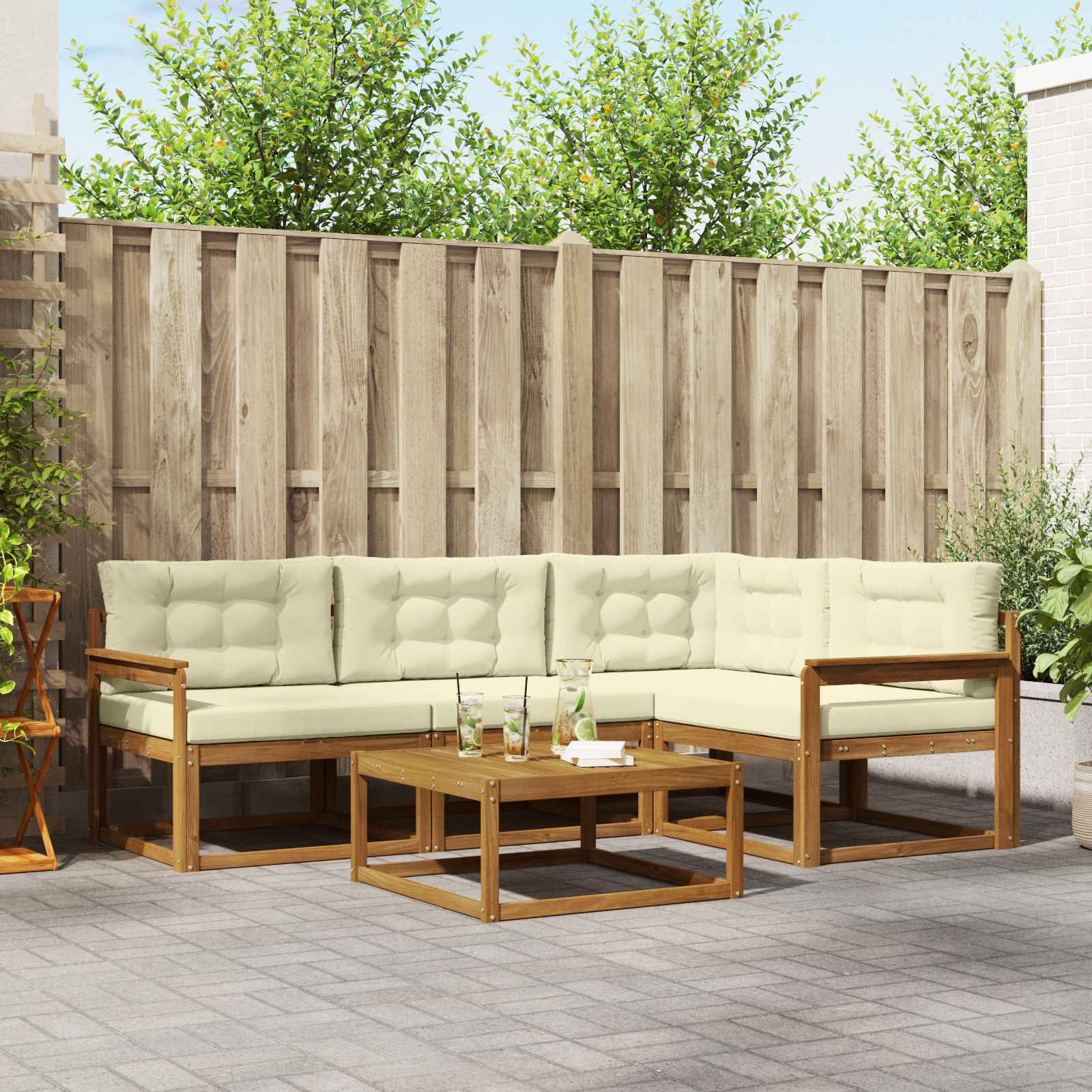 Outdoor-Sofagarnitur mit Kissen 5 pcs Natur und Creme