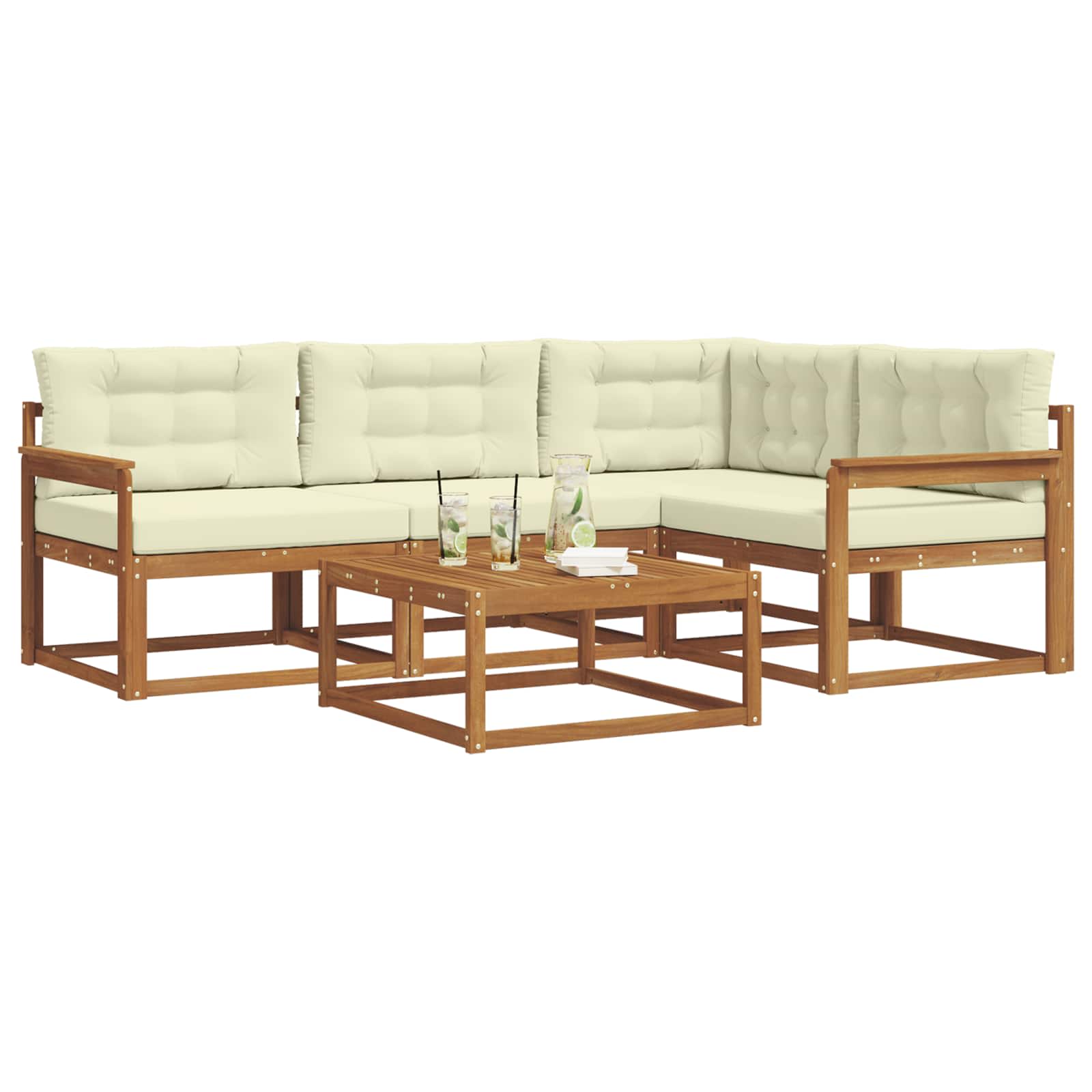 Outdoor-Sofagarnitur mit Kissen 5 pcs Natur und Creme