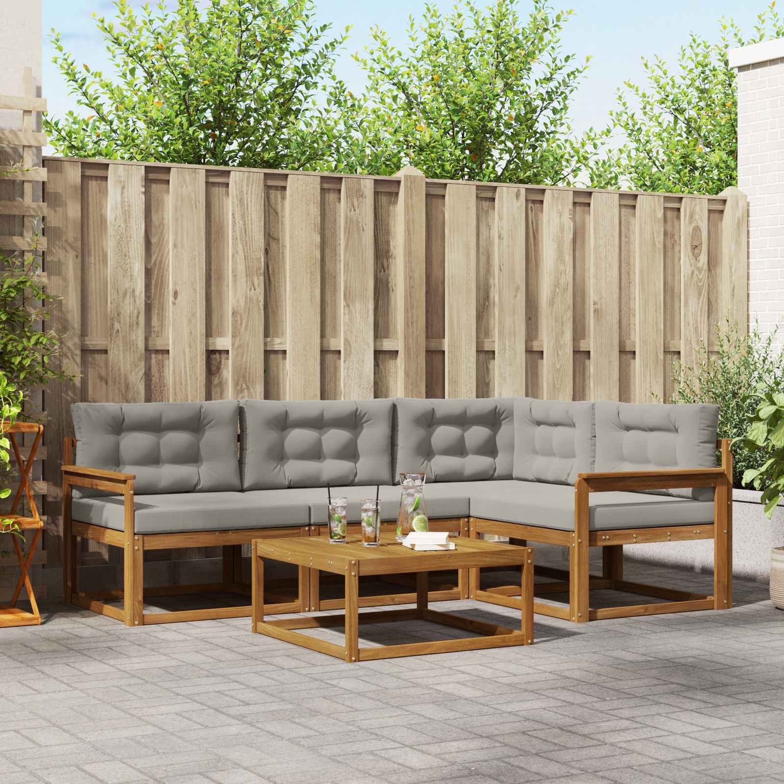 Outdoor-Sofagarnitur mit Kissen 5 pcs Natürlich und Hellgrau
