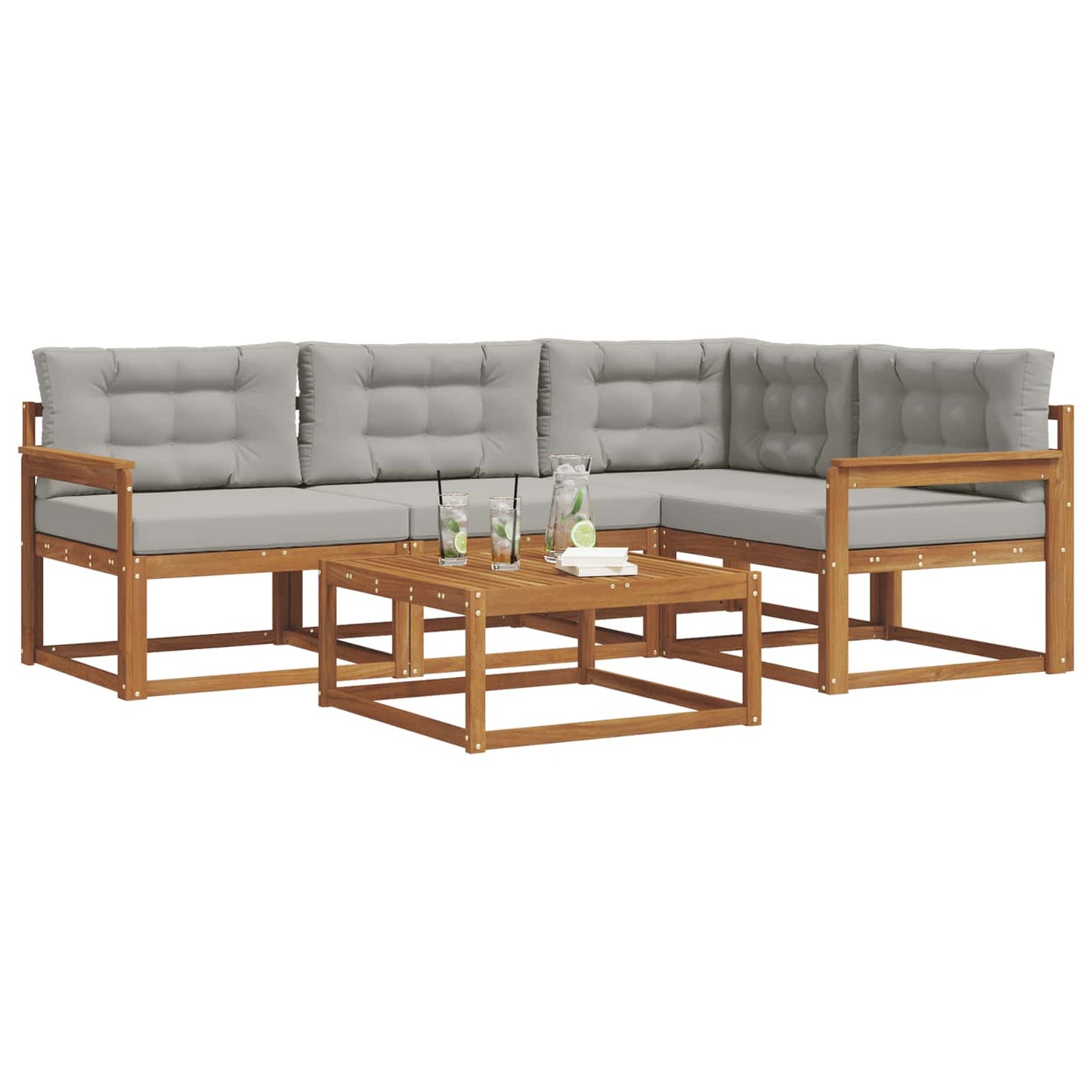 Outdoor-Sofagarnitur mit Kissen 5 pcs Natürlich und Hellgrau