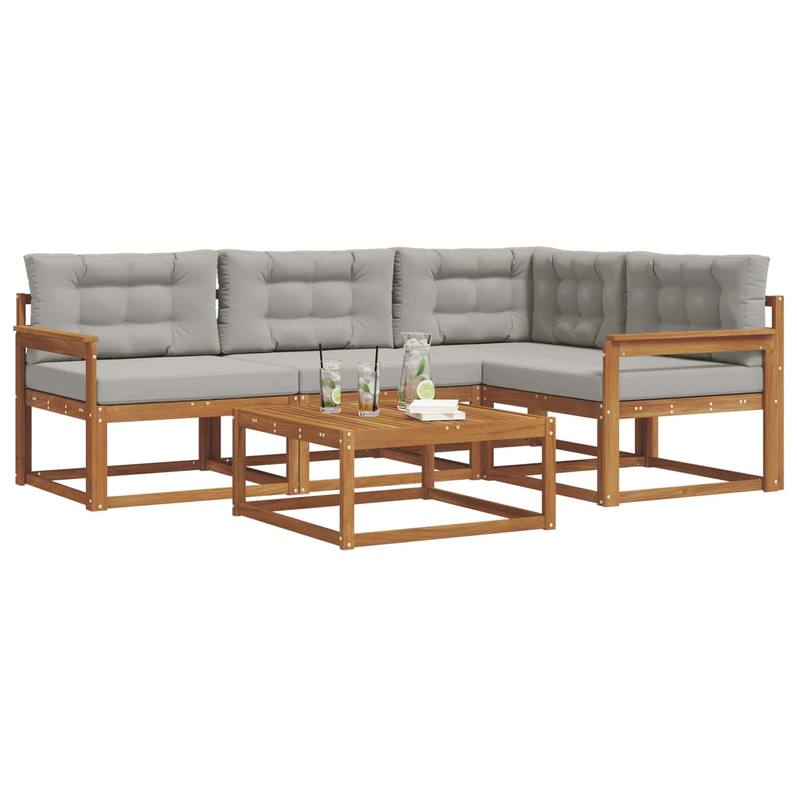 Outdoor-Sofagarnitur mit Kissen 5 pcs Natürlich und Hellgrau