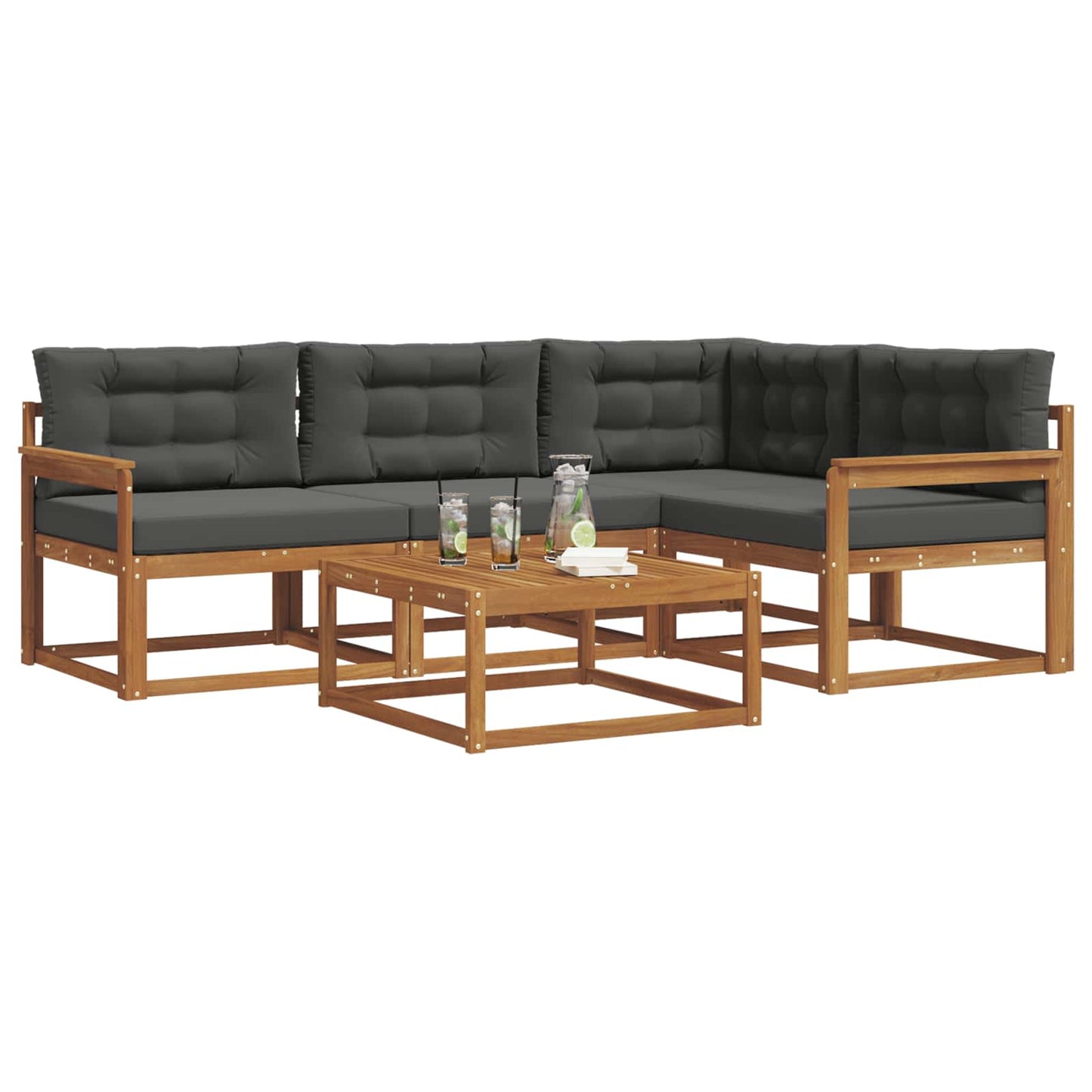 Outdoor-Sofagarnitur mit Kissen 5 pcs Natur und Anthrazit