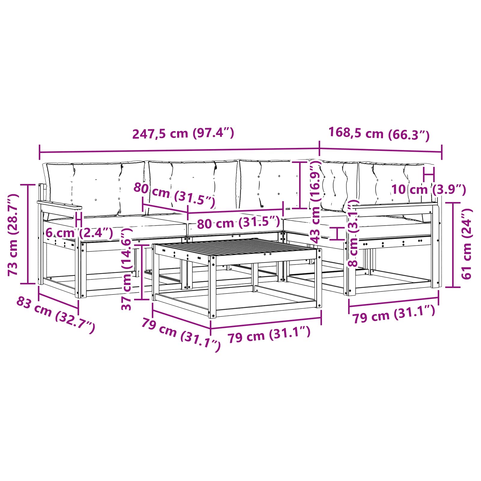 Outdoor-Sofagarnitur mit Kissen 5 pcs Natur und Anthrazit