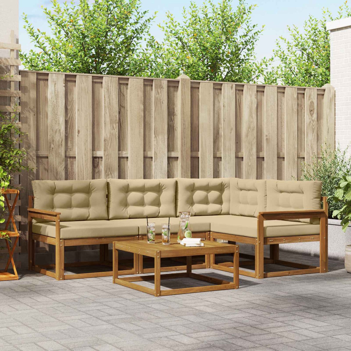 Outdoor-Sofagarnitur mit Kissen 5 pcs Natur und Beige