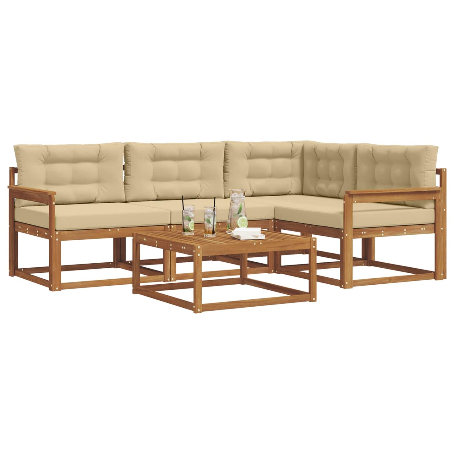Outdoor-Sofagarnitur mit Kissen 5 pcs Natur und Beige