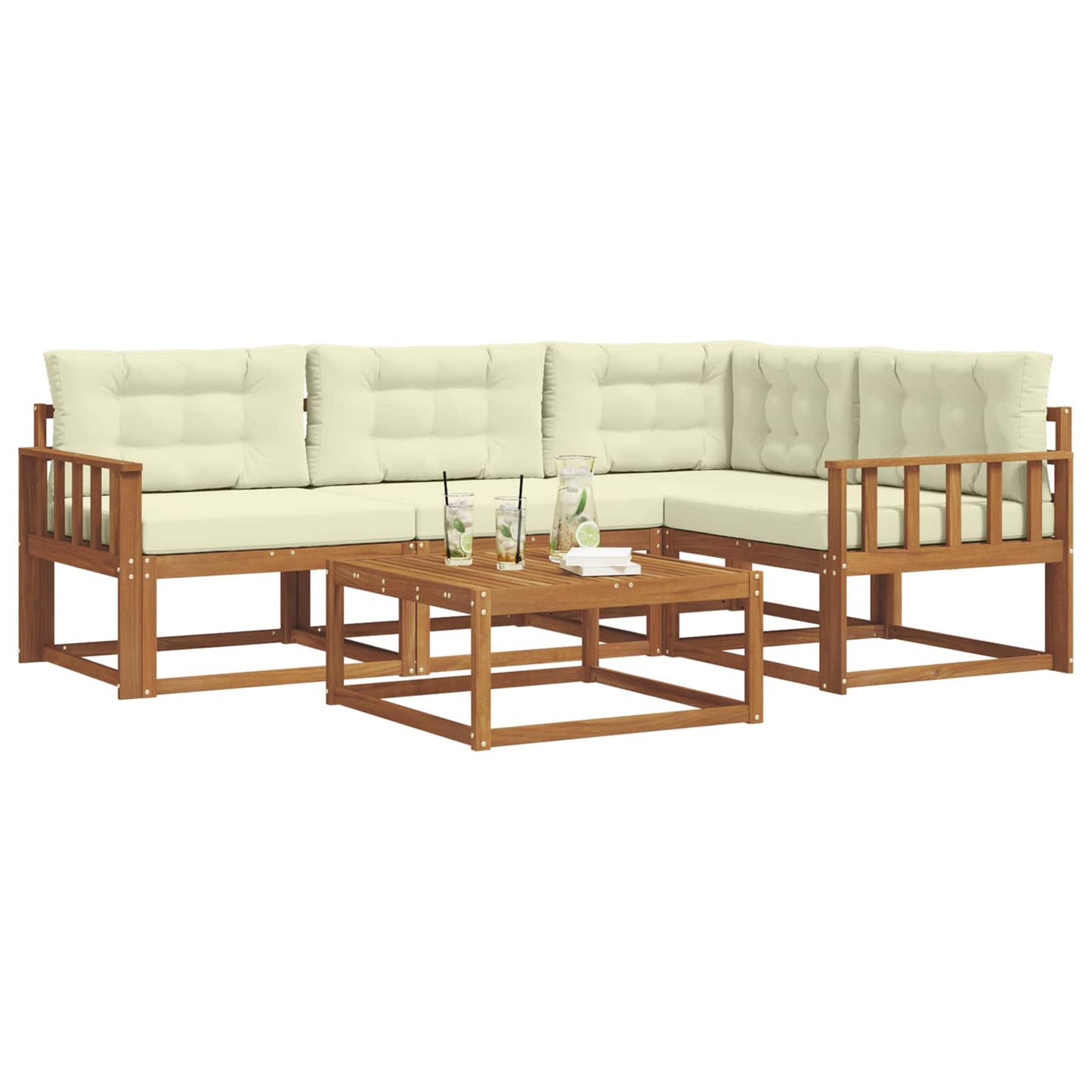 Outdoor-Sofagarnitur mit Kissen 5 pcs Natur und Creme