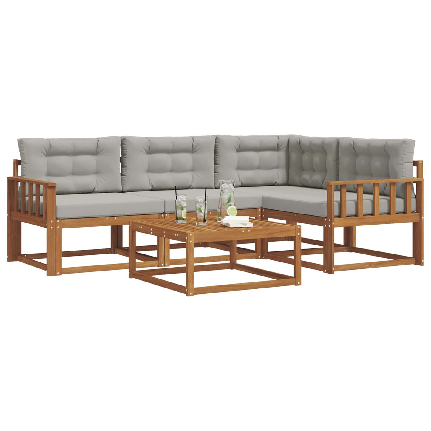 Outdoor-Sofagarnitur mit Kissen 5 pcs Natürlich und Hellgrau