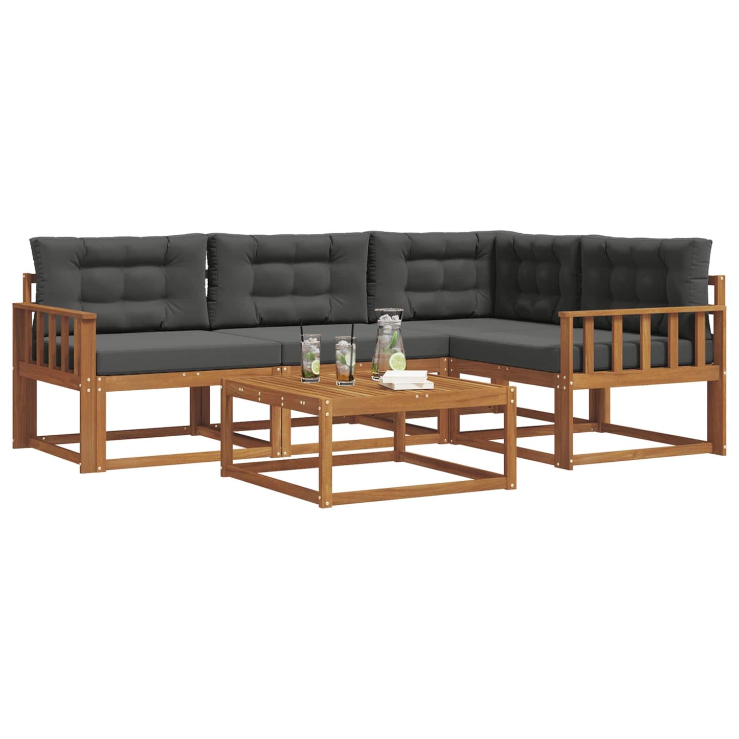 Outdoor-Sofagarnitur mit Kissen 5 pcs Natur und Anthrazit