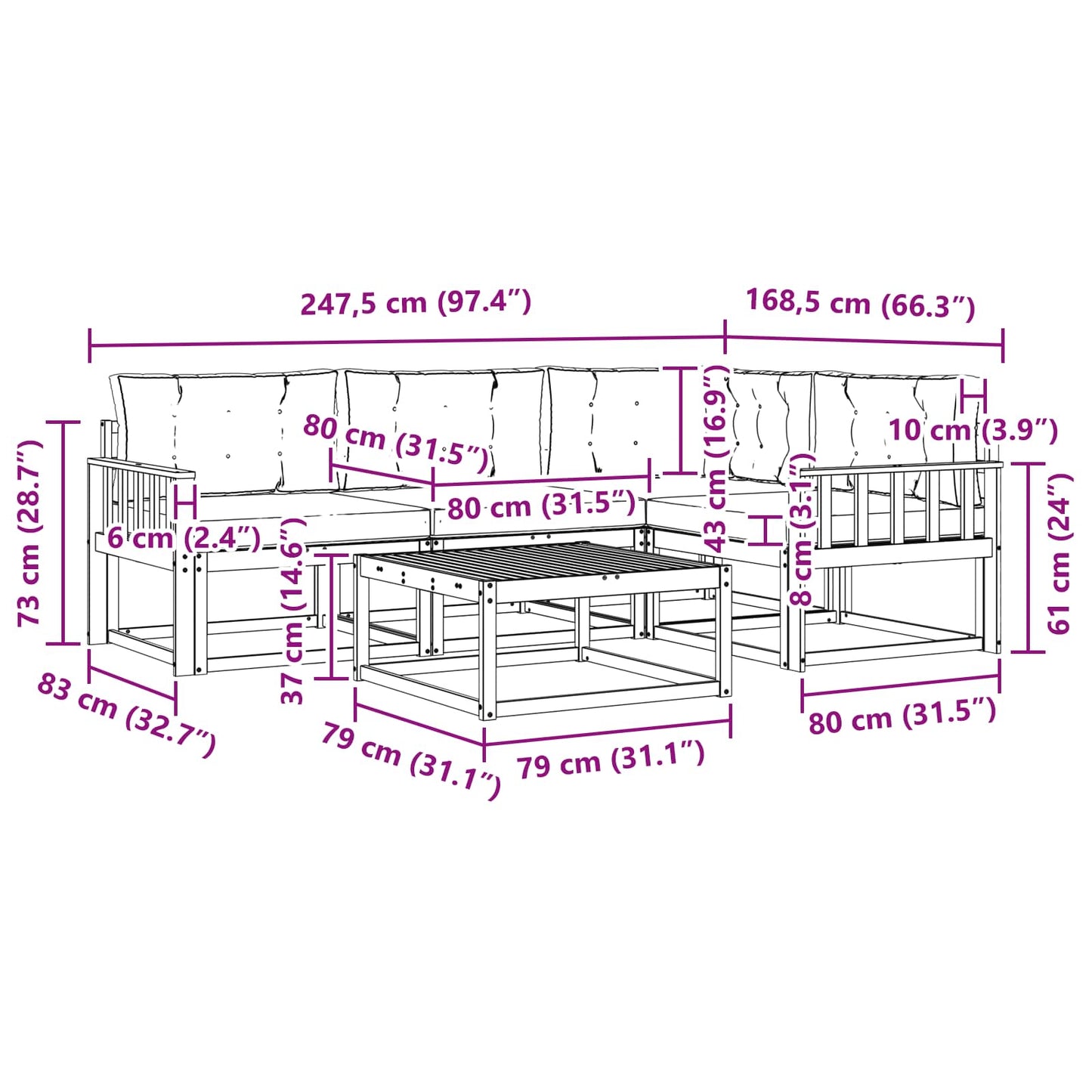 Outdoor-Sofagarnitur mit Kissen 5 pcs Natur und Anthrazit