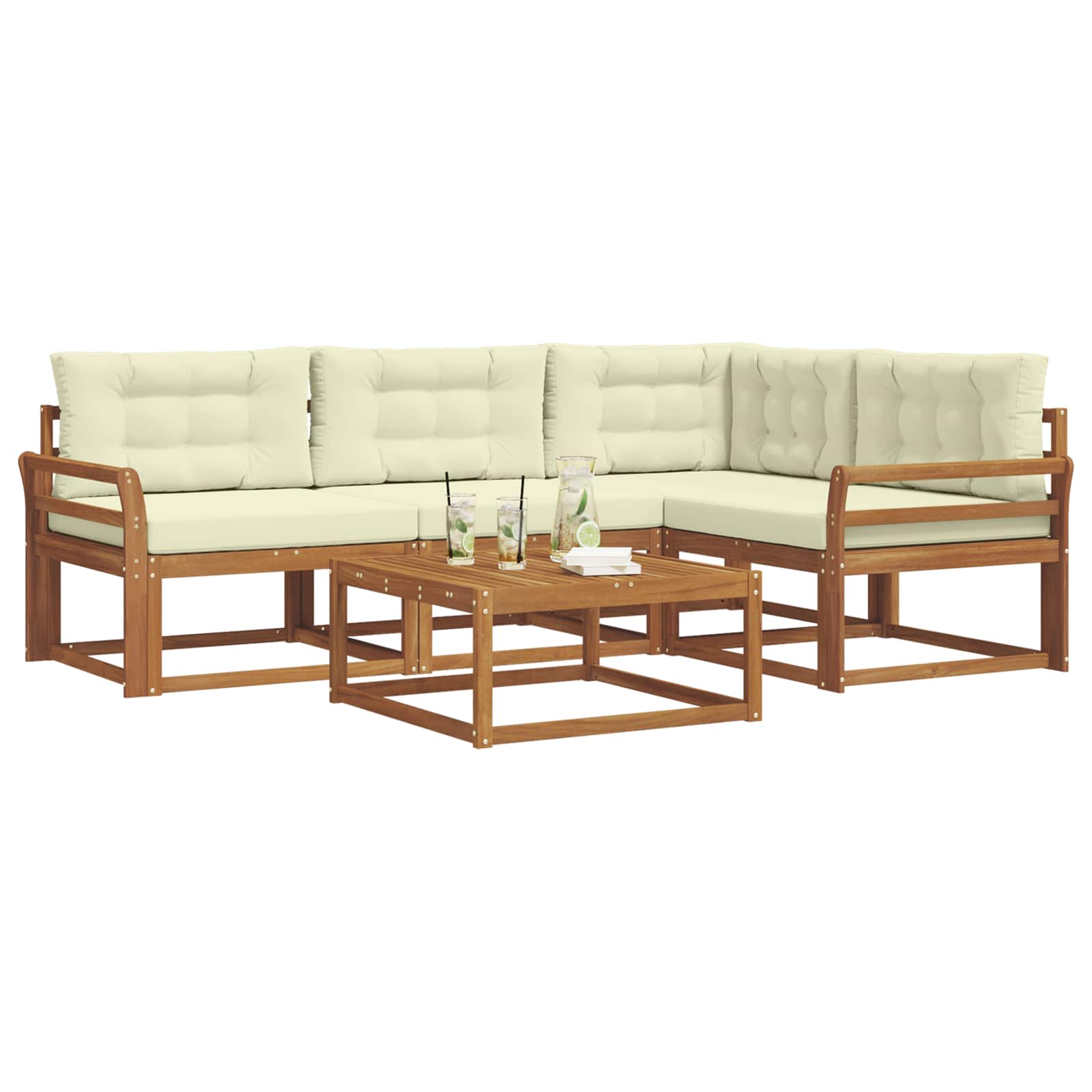 Outdoor-Sofagarnitur mit Kissen 5 pcs Natur und Creme