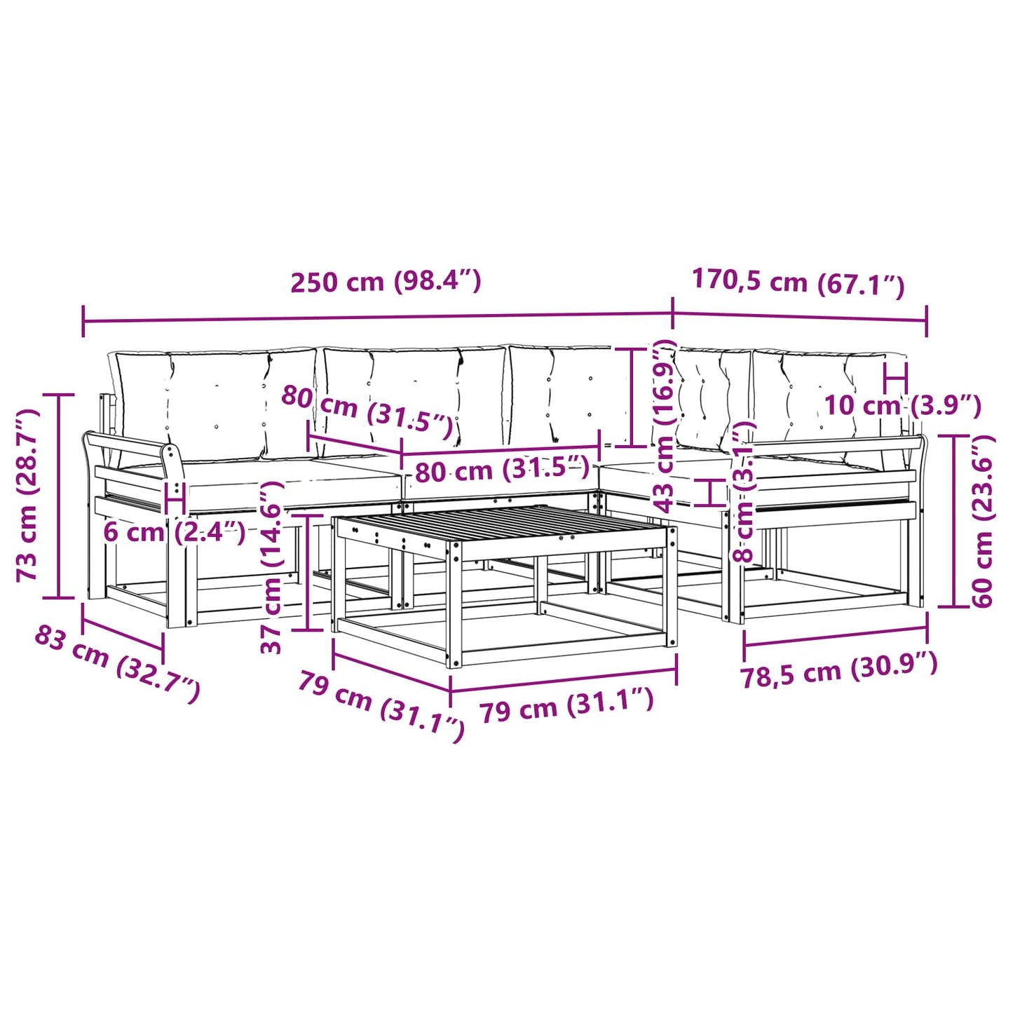 Outdoor-Sofagarnitur mit Kissen 5 pcs Natur und Creme