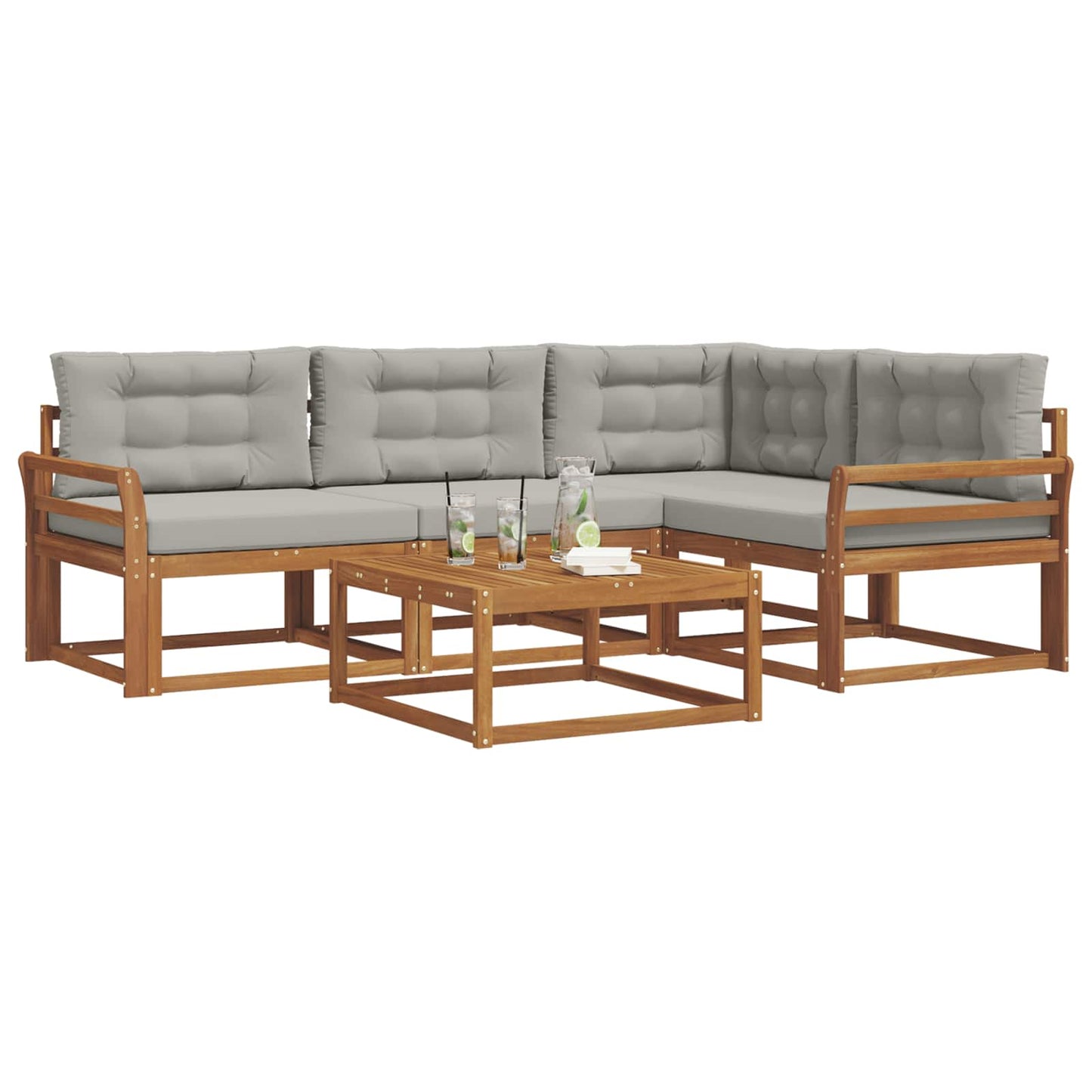 Outdoor-Sofagarnitur mit Kissen 5 pcs Natürlich und Hellgrau
