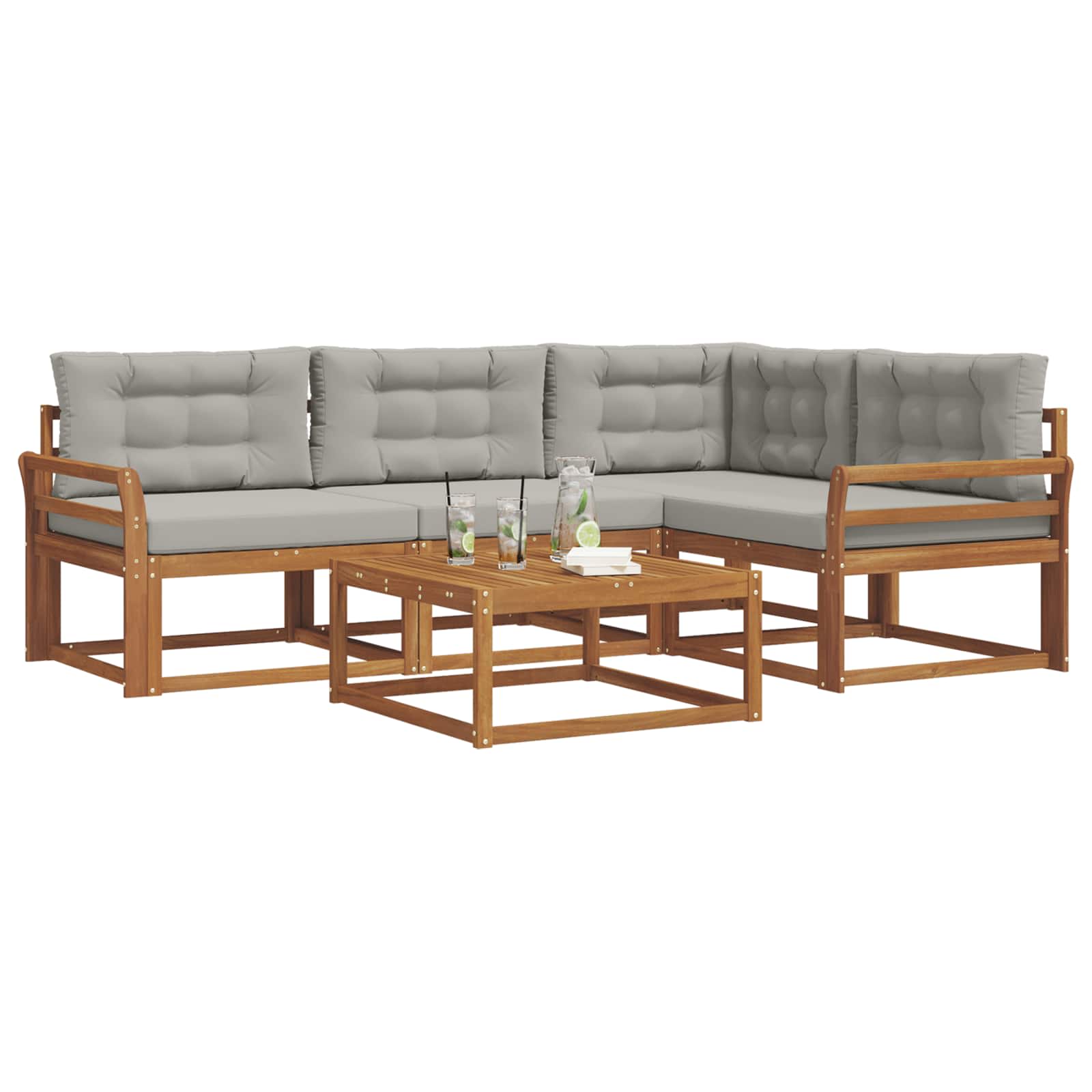 Outdoor-Sofagarnitur mit Kissen 5 pcs Natürlich und Hellgrau
