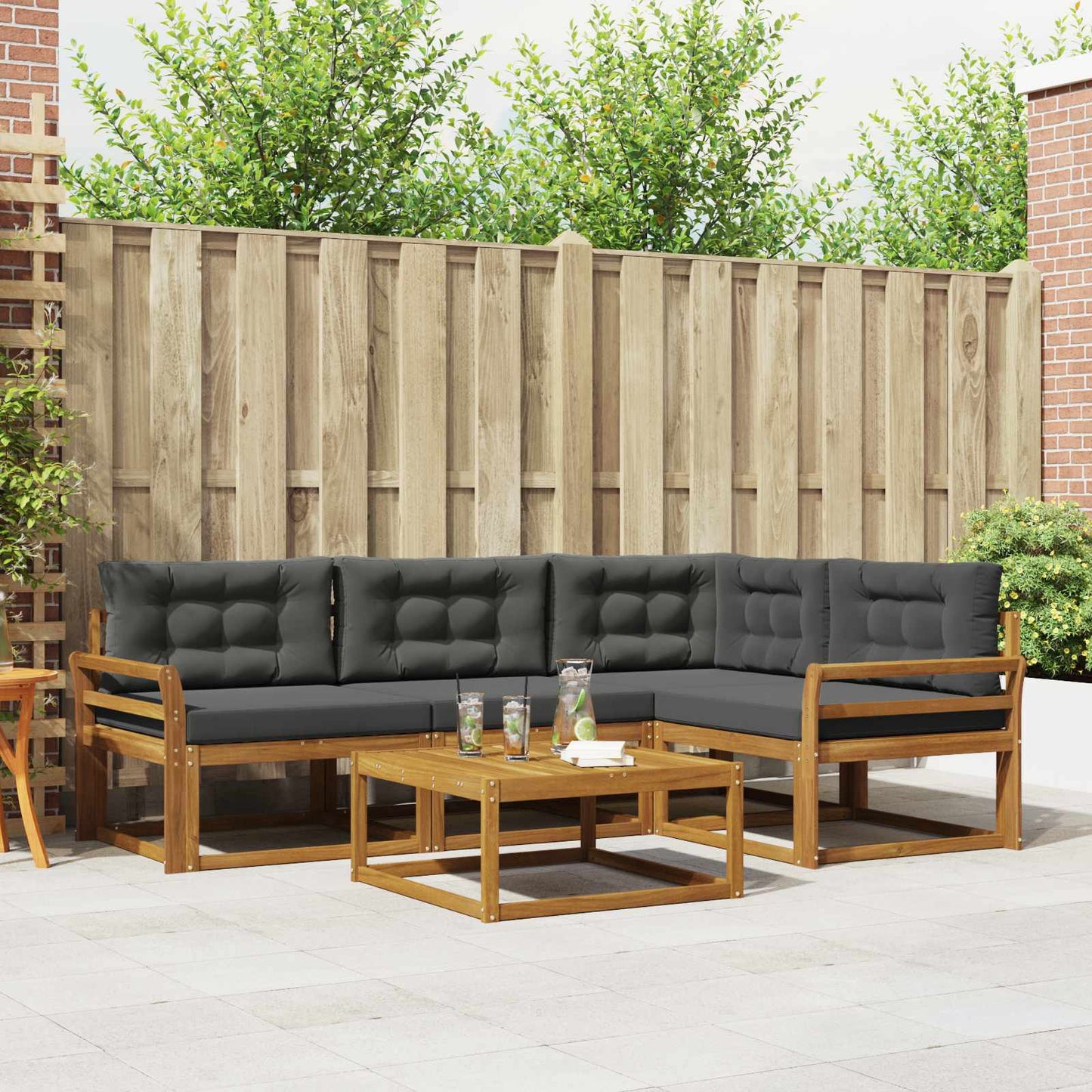 Outdoor-Sofagarnitur mit Kissen 5 pcs Natur und Anthrazit