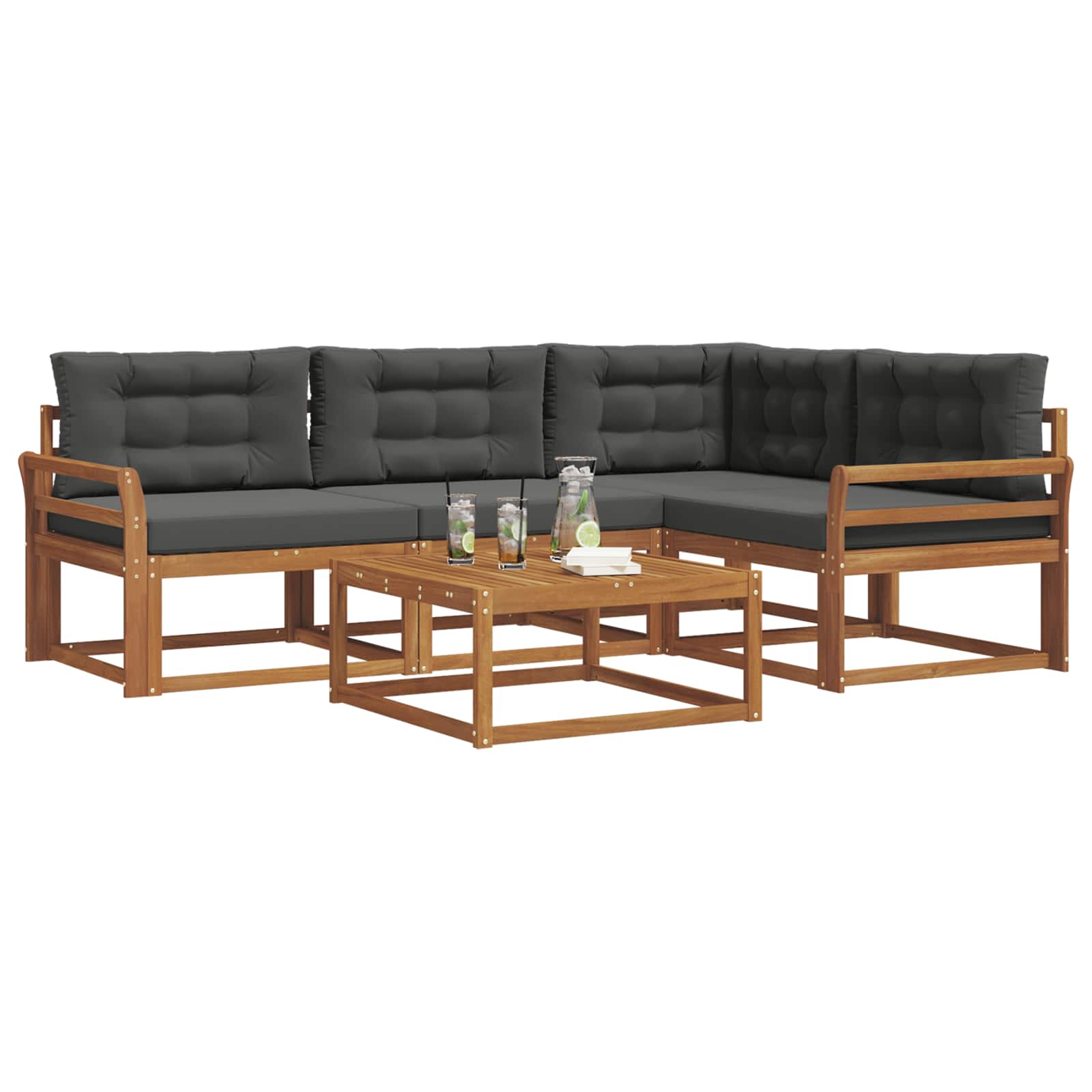 Outdoor-Sofagarnitur mit Kissen 5 pcs Natur und Anthrazit