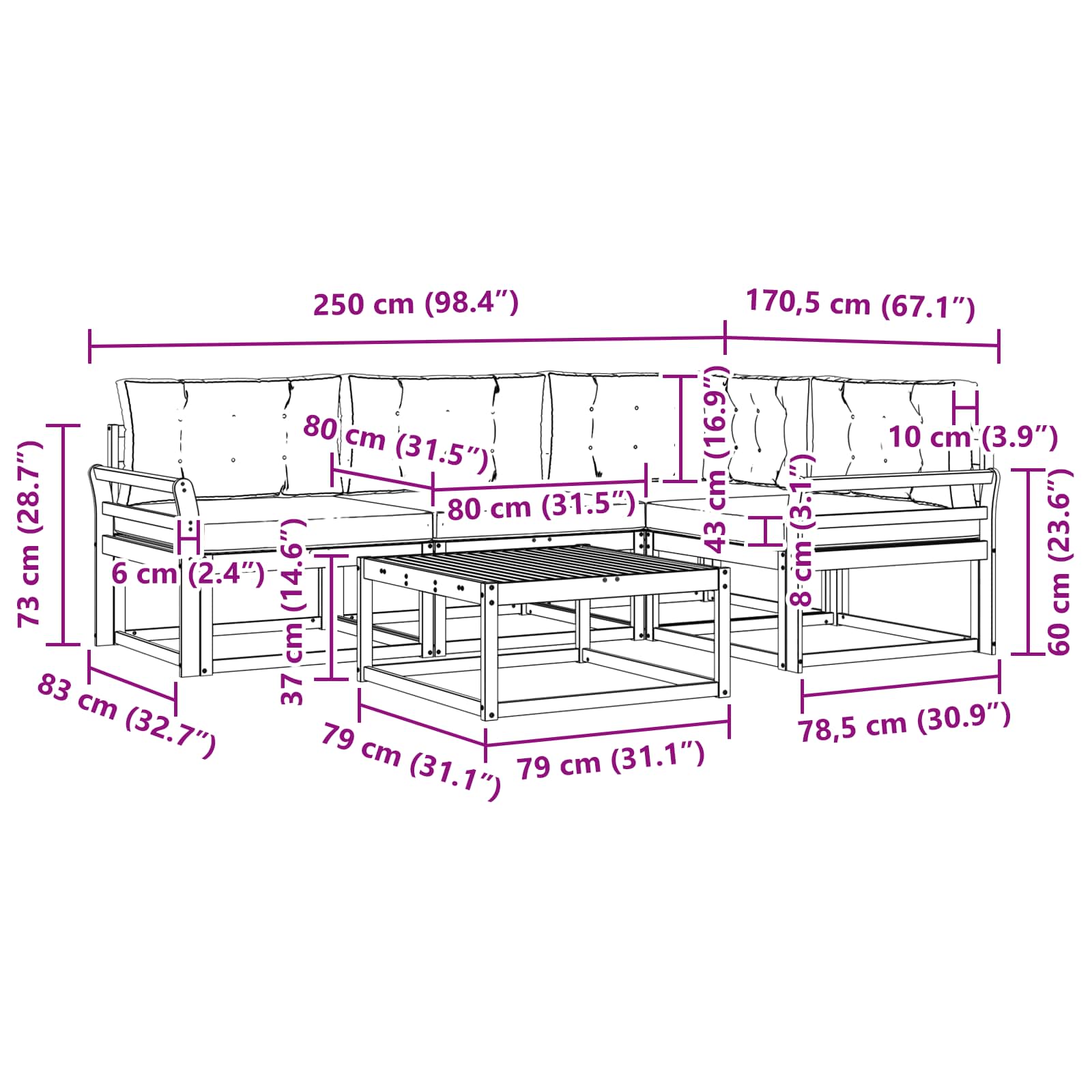 Outdoor-Sofagarnitur mit Kissen 5 pcs Natur und Anthrazit